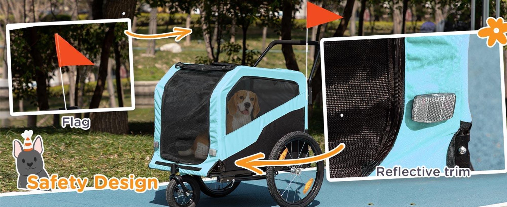 Przyczepka rowerowa dla psa PawHut 2 w 1, wózek dla psa z odblaskami, wózek spacerowy dla psa maks. 30 kg, przyczepka rowerowa dla dużych psów, tkanina Oxford, kolor niebieski