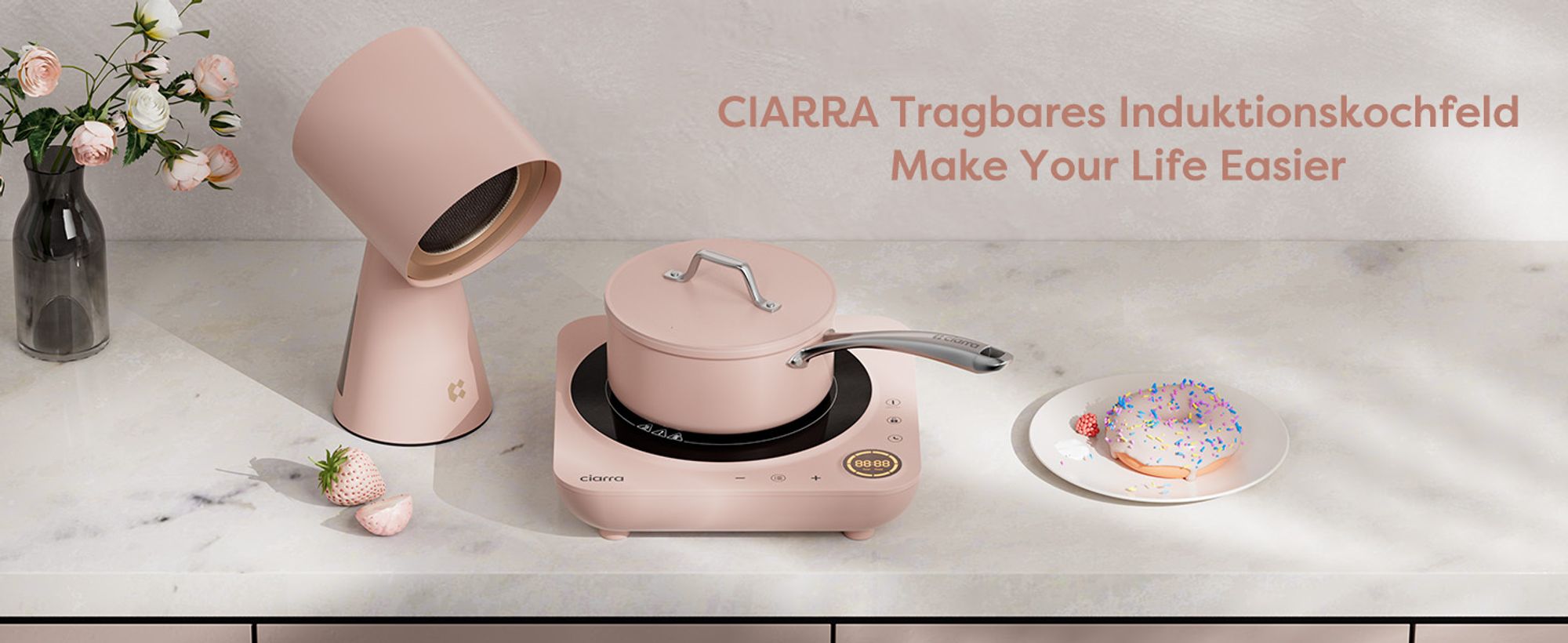 CIARRA Einzel-Induktionskochplatte Induktionskochfeld 1 Platte 2000W Einzelkochplatte Touch-Control VM1TIHA-P