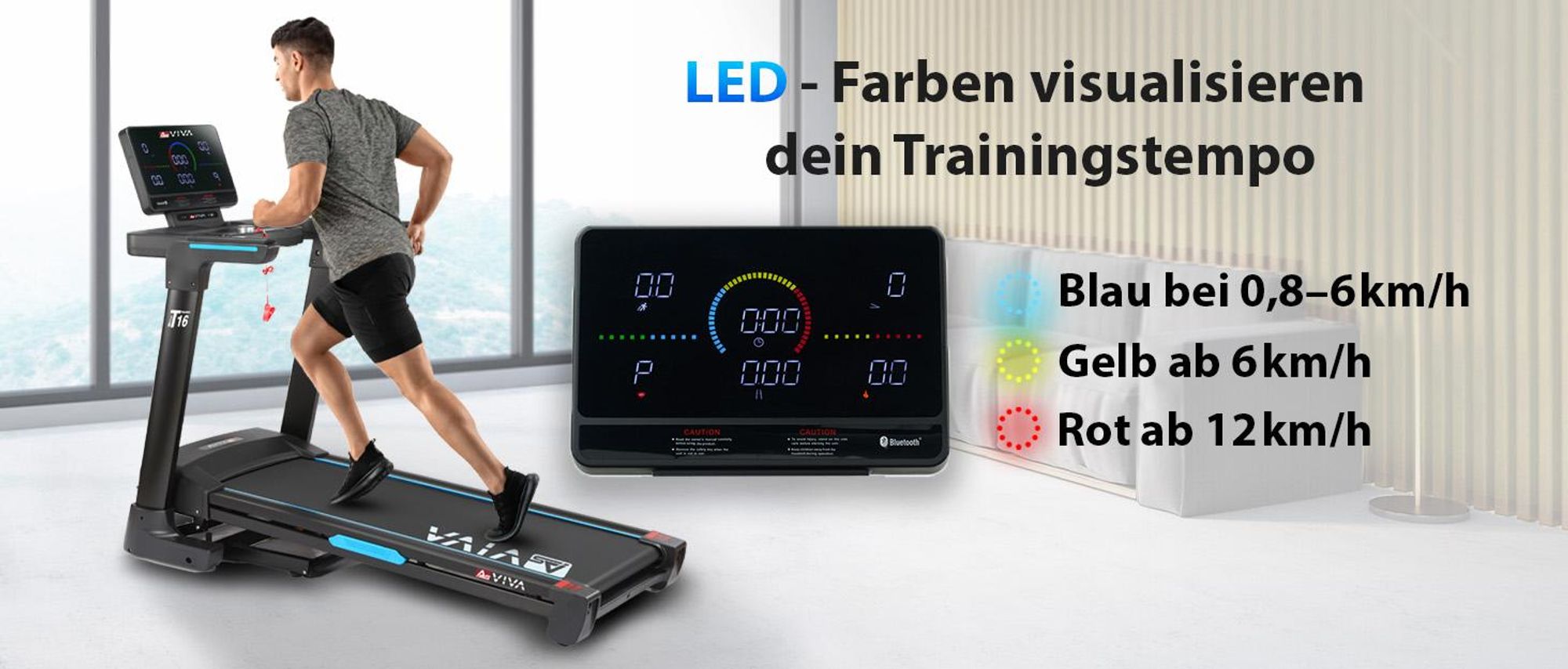Laufband klappbar AsVIVA T16 Heimtrainer mit Bluetooth bis 18 km/h 18% Steigung bis 150kg für Zuhause