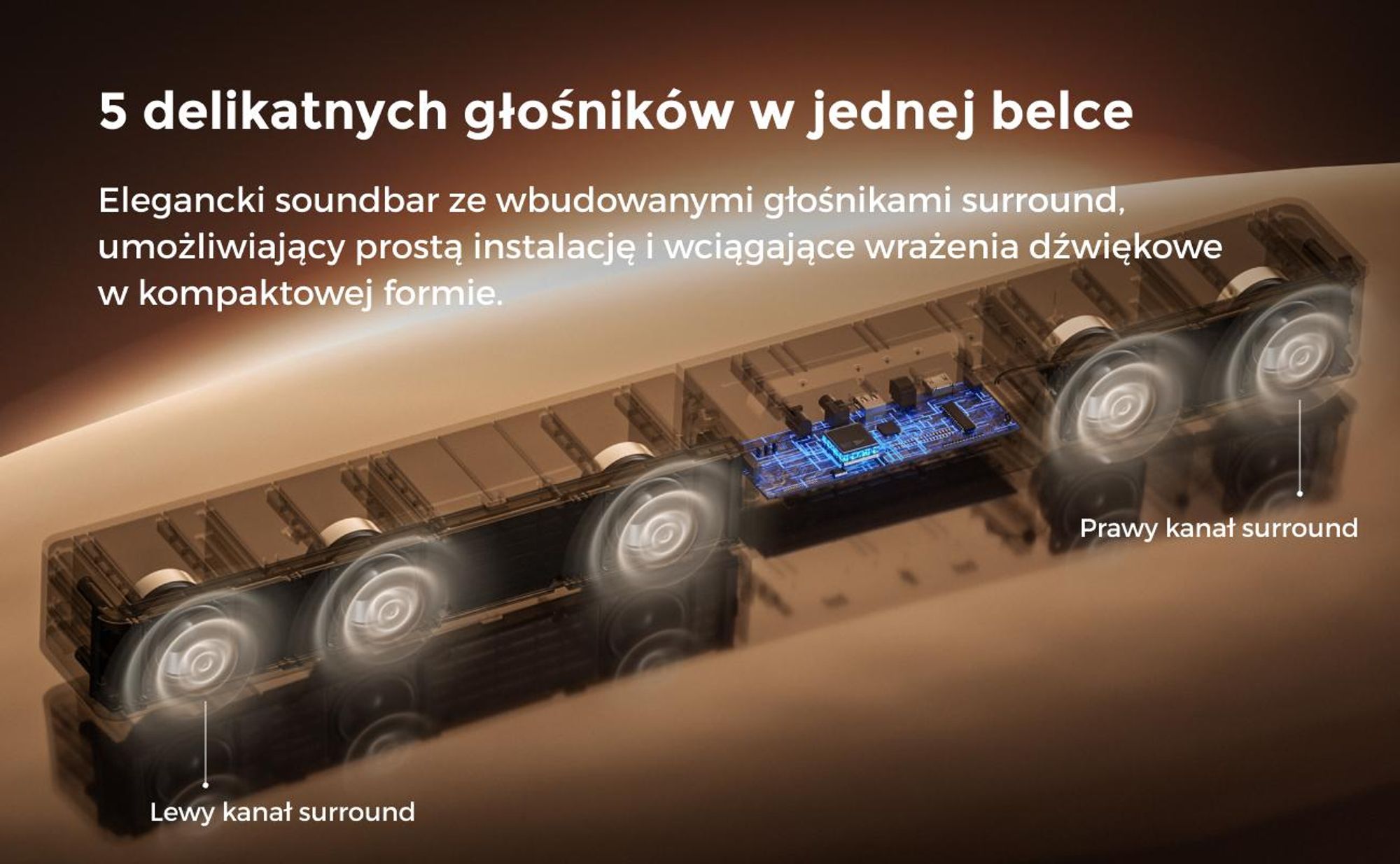 Soundbar ULTIMEA 5.1 Dolby Atmos, system dźwięku kina domowego z subwooferem do telewizora, moc 300 W, regulowane wzmocnienie basów, sterowanie za pomocą aplikacji, Bluetooth 5.4