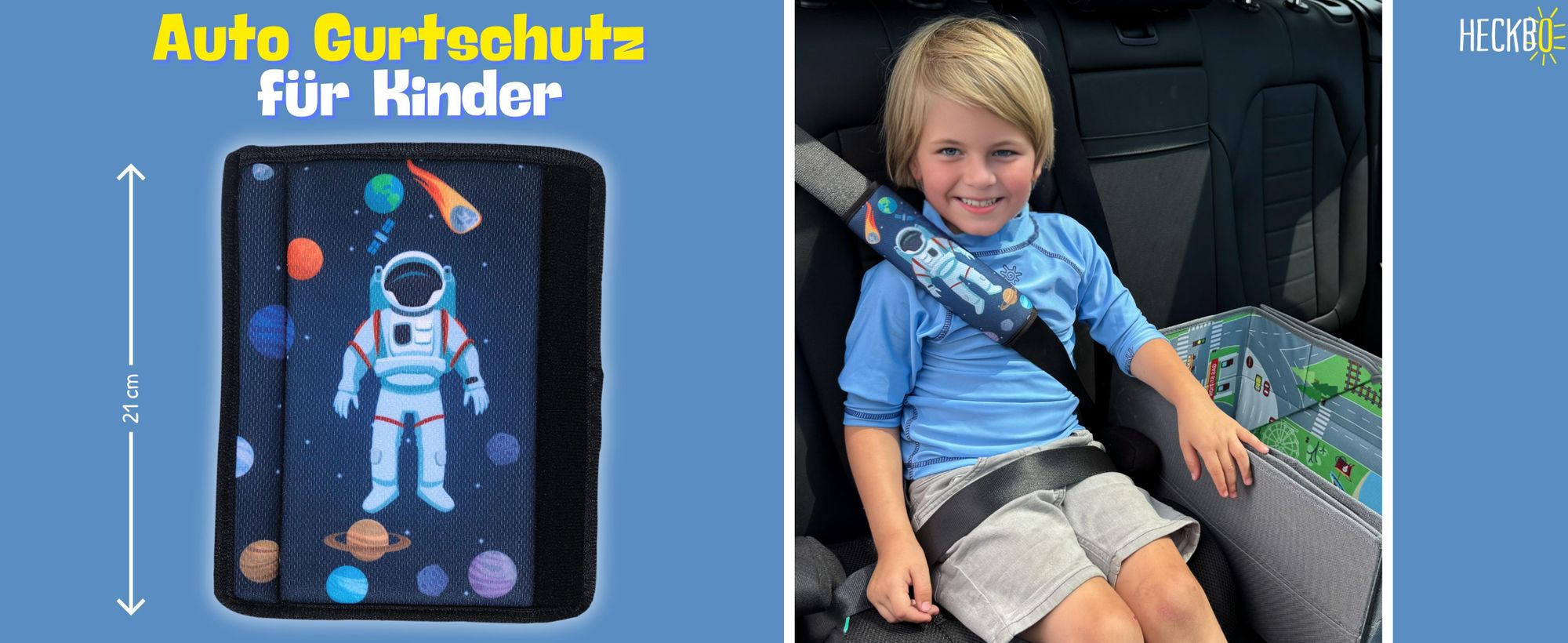 HECKBO® 2x Astronaut Weltall Space Auto Gurtschutz Sicherheitsgurt Schulterpolster Schulterkissen Autositze Fahrrad Fahrradsitz Gurtpolster für Kinder Jungen Jungs