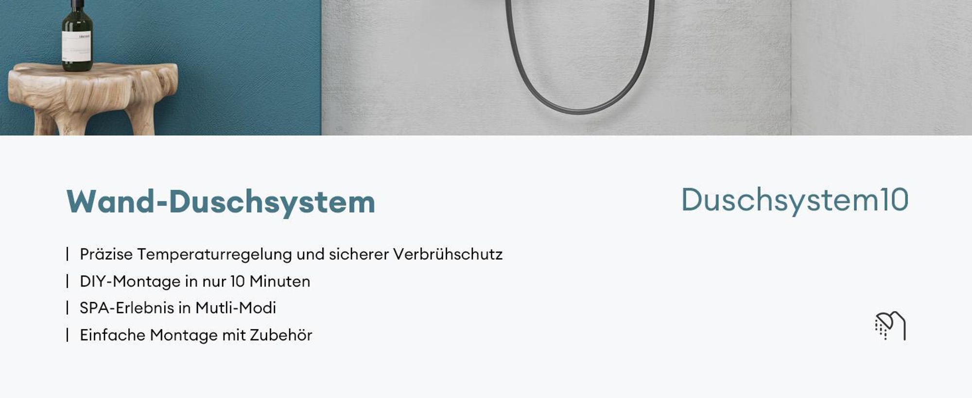 Mai & Mai Duschsystem mit Regendusche Duschkopf 3 Strahlarten höhenverstellbar Duschbrause mit Unterauslauf aus Aluminium Grau  Arvexa-02
