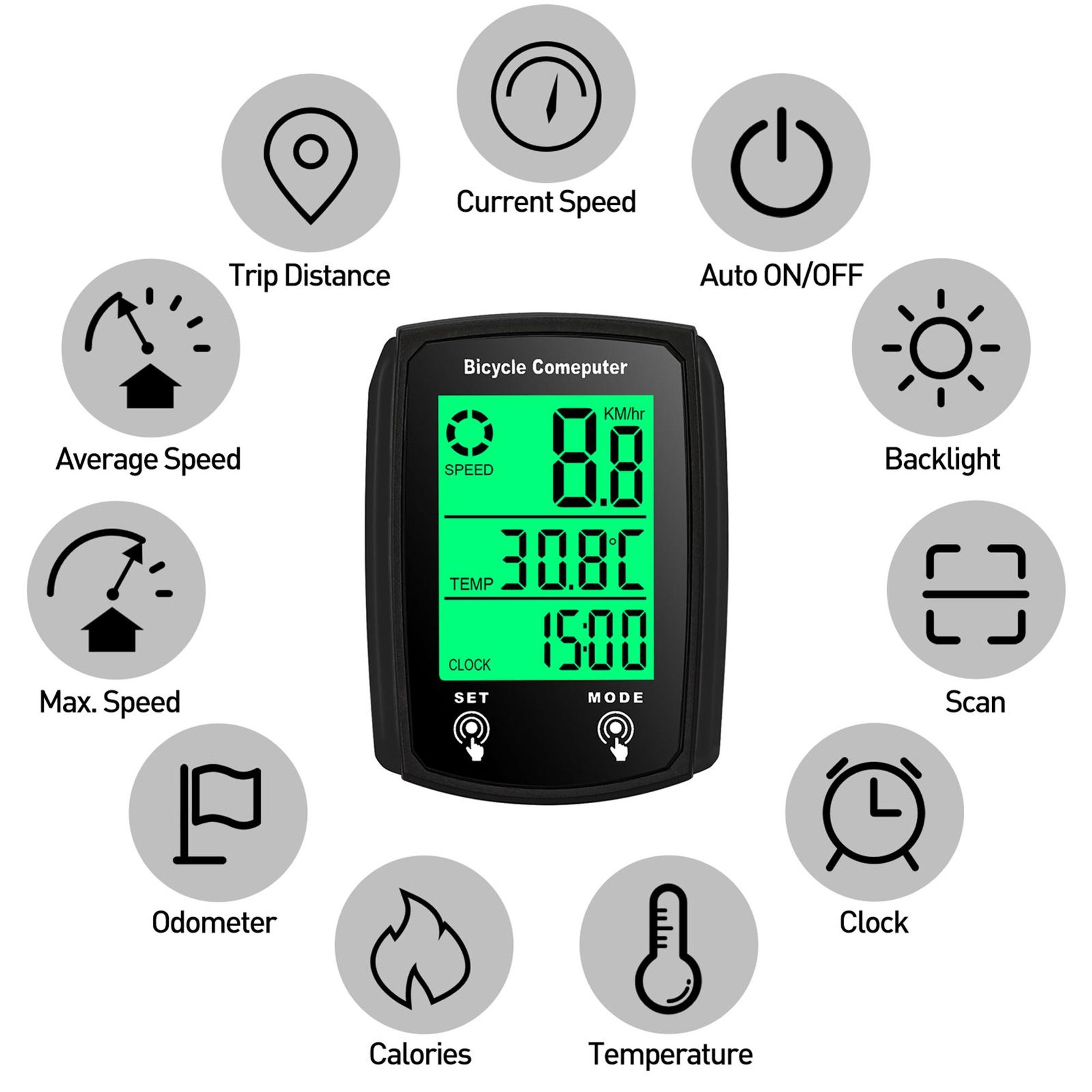 Kabelgebundener Fahrradcomputer 19 Funktionen Touch Bike Tachometer Kilometerzaehler Wasserdichter Fahrradcomputer mit Hintergrundbeleuchtung