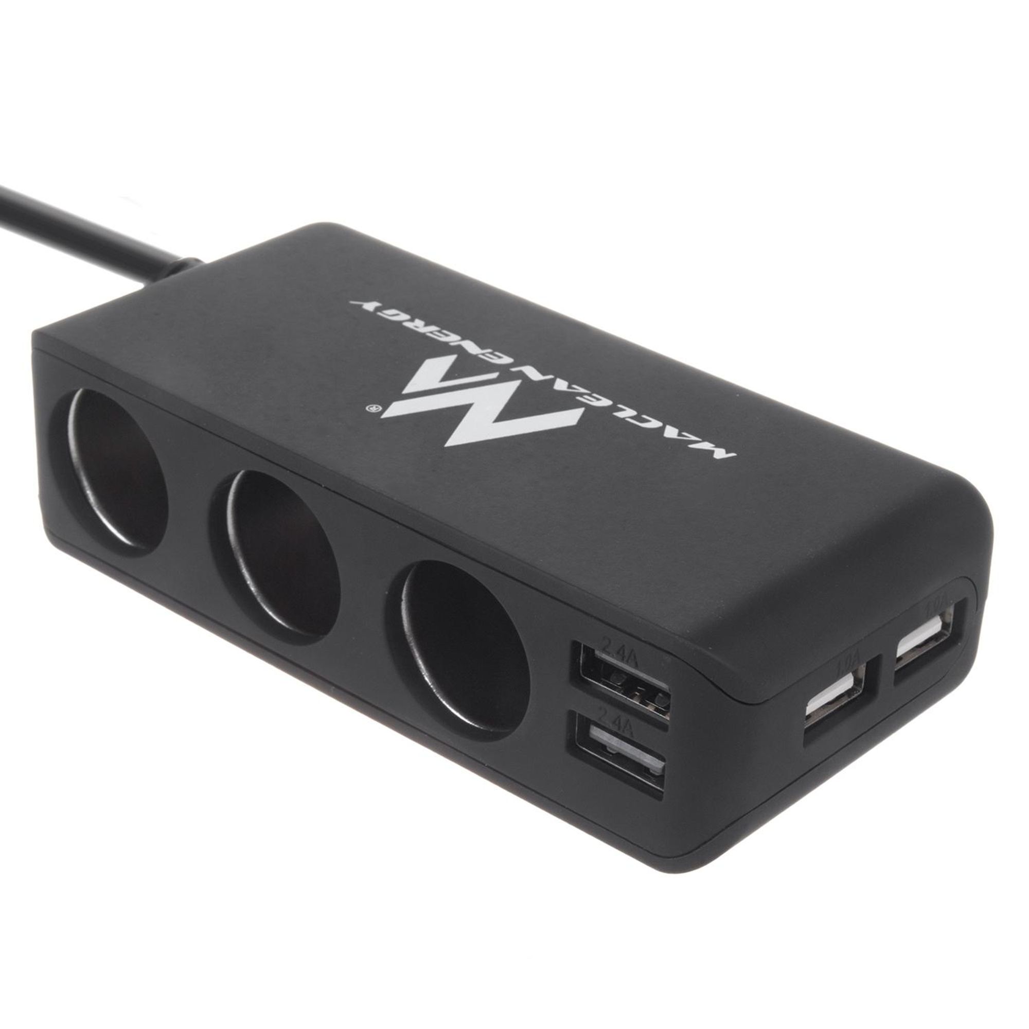 Maclean Auto-Zigarettenanzünder-Steckdosen-Verteiler Voltmeter 3 Zigarettenanzünder-Steckdosen 4xUSB 4,8A max 120W schwarz gummiert MCE117