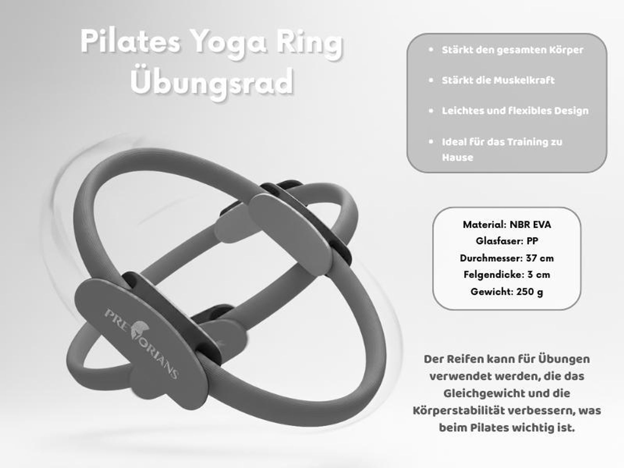 Pilates Ring mit Doppelgriff 38 cm bauchmuskeltraining Fitness Grau
