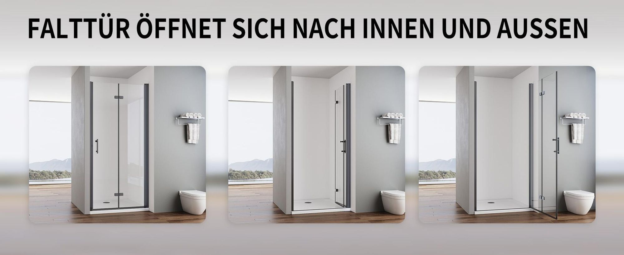 IMPTS Schwarz Nischentür Duschkabine Falttür Duschabtrennung 90cm x 195cm Faltbar Duschwand Eckeinstieg Sicherheitsglas Duschtür Eckdushe Höhe 195cm