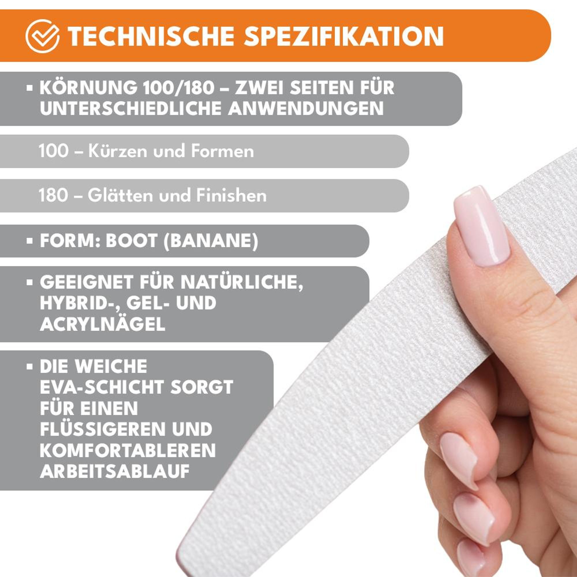 KRUMAD Nagelfeilen Set 100/180 - 10 Stück doppelseitige Profi Nagelfeile für Gel- & Naturnägel - langlebige Feilen aus EVA/Sandpapier/PP zum Formen