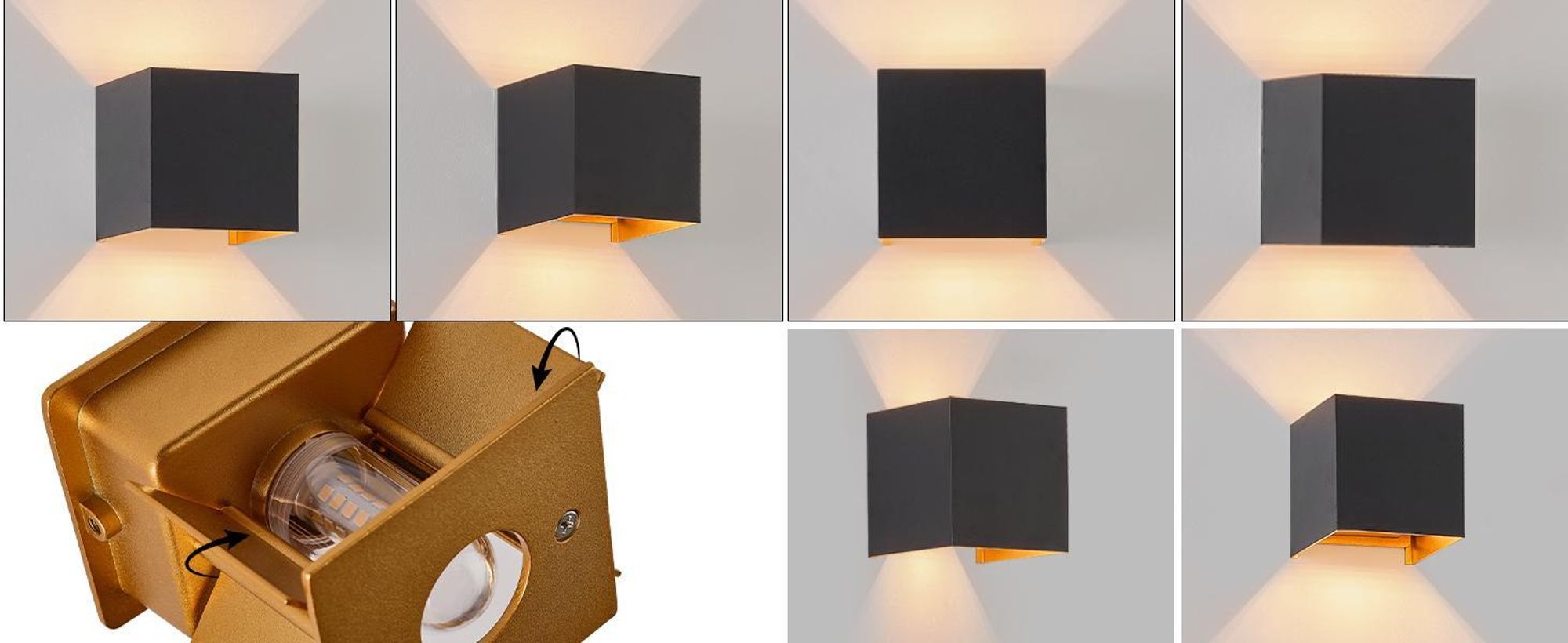 ZMH LED Wandleuchte 4ER Innen Up und Down Aussenlampe Schwarz Gold IP65 Wasserdicht Einstellbar Strahl Warmweiß G9 Wandstrahler für Wohnzimmer Garten Terrasse Flur