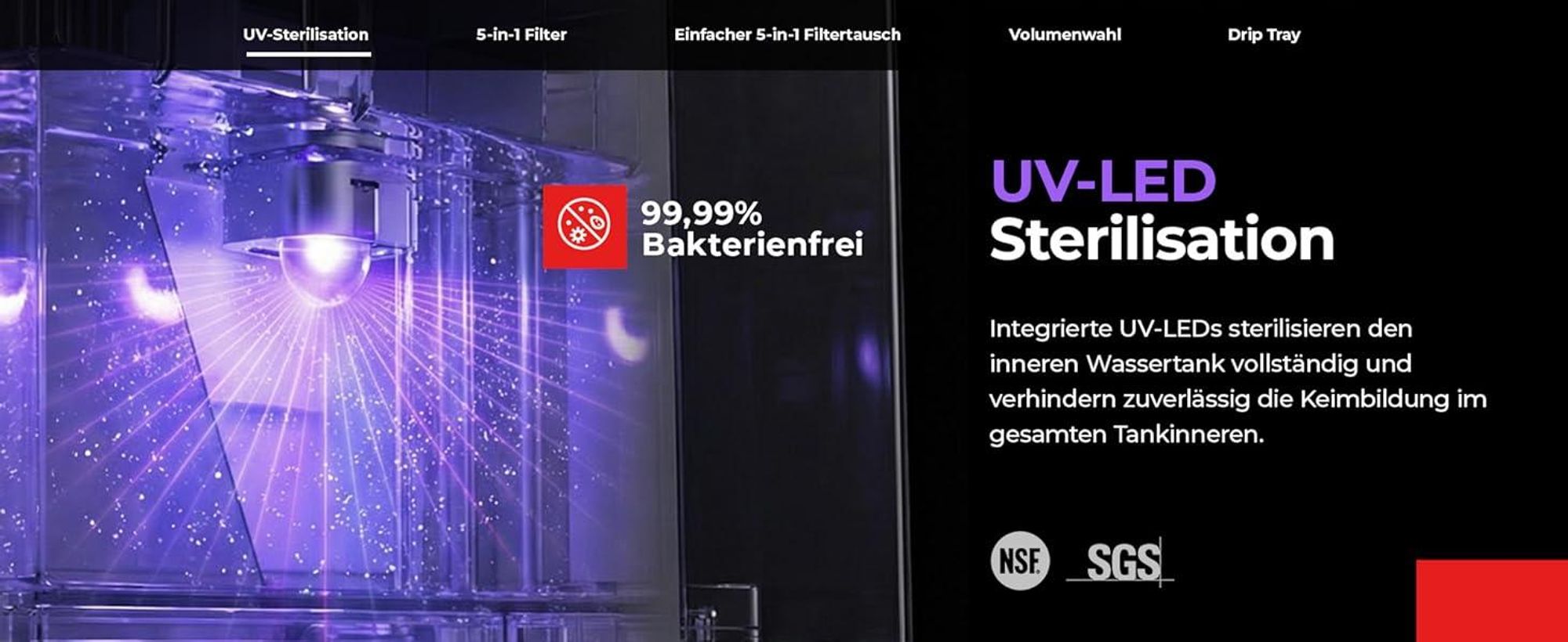 Toshiba Osmoseanlage, Wasserfilter Trinkwasser, Auftisch, Keine Installation, Heißwasserspender, Umkehrosmoseanlage, Mehrfach-Filterung, grau