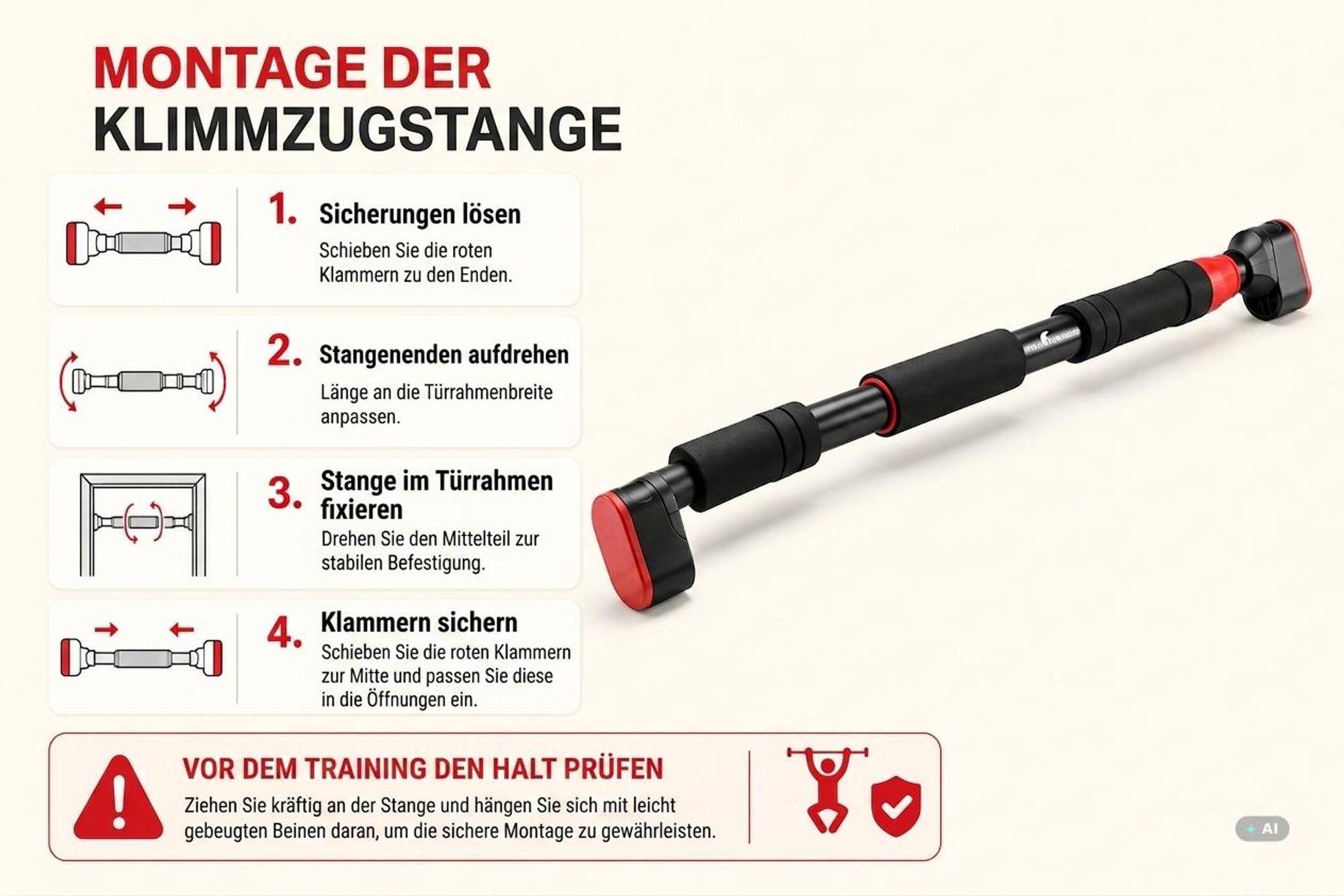 Klimmzugstange Türrahmen bis 150 kg Pull Up Bar für Fitness Home gym Fitness