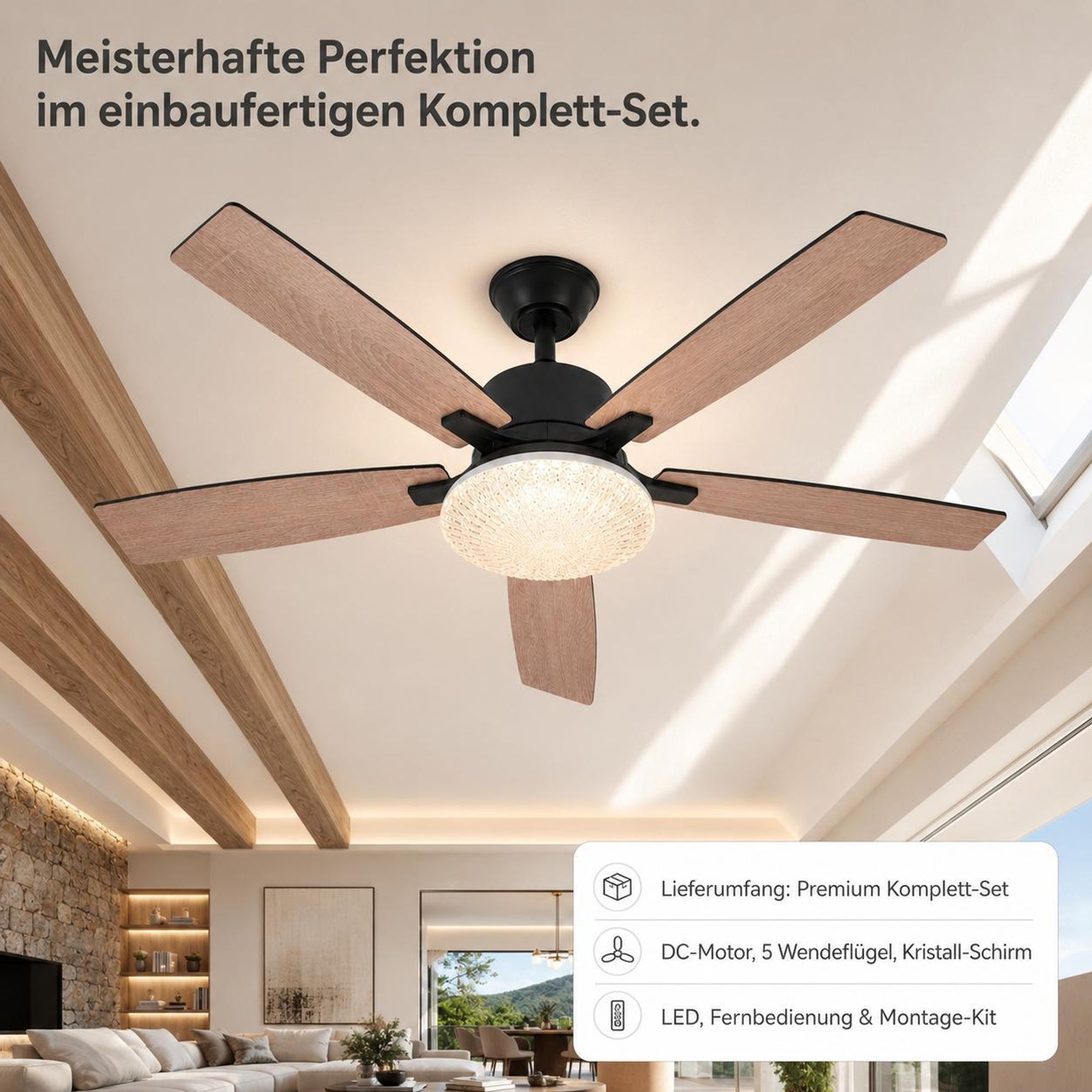 132 cm Deckenventilator mit Beleuchtung Holzoptik Ventilator Decke mit Licht Dimmbar 6 Stufen Leise Deckenlüfter Lüfter Lampe Wohnzimmer Schlafzimmer