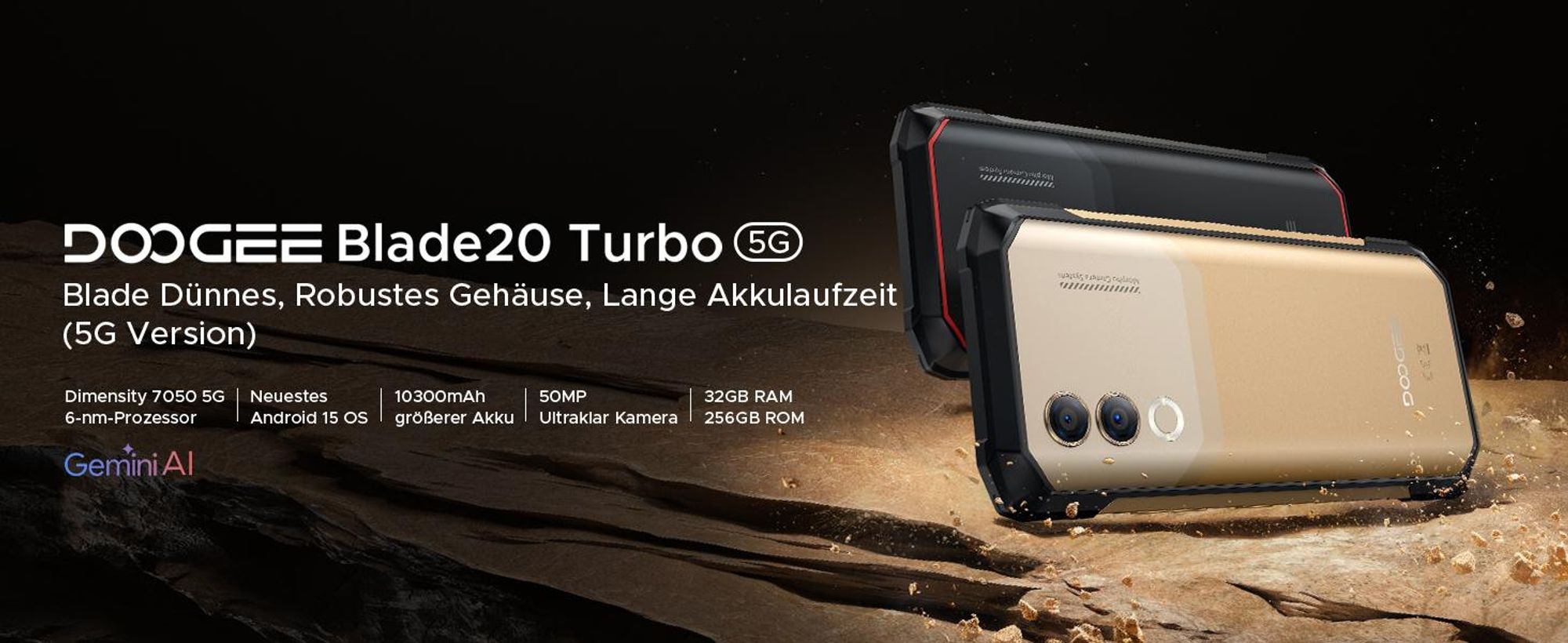 DOOGEE Blade20 Turbo Smartphone Handy, 5G, Android 15, 6,6" 90Hz, 10300mAh Akku, 33W, 8GB+256GB, 50MP, NFC, Fingerabdruck, ohne Vertrag