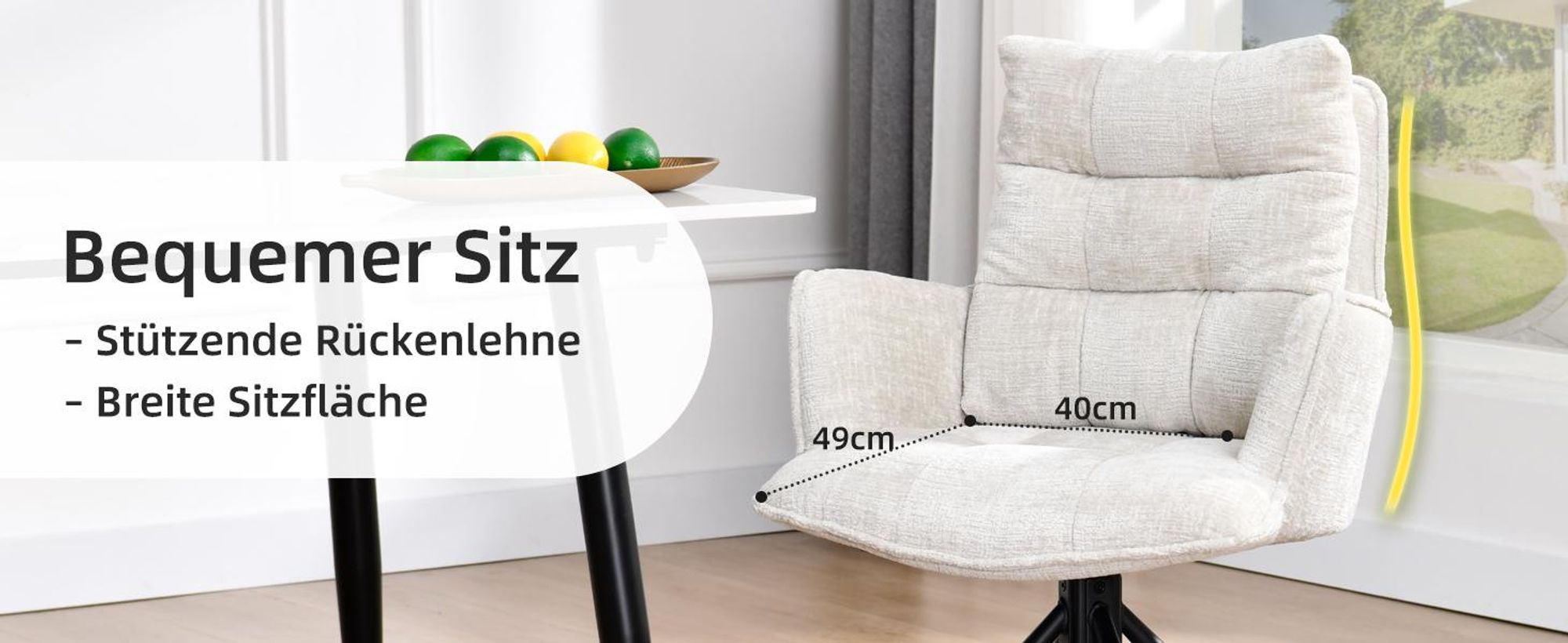 Duhome Esszimmerstuhl 360° Drehbar Loungesessel 4er Set Chenille Stuhl mit Rückstellfunktion für Büro Küche Wohnzimmer Schlafzimmer, Weiß