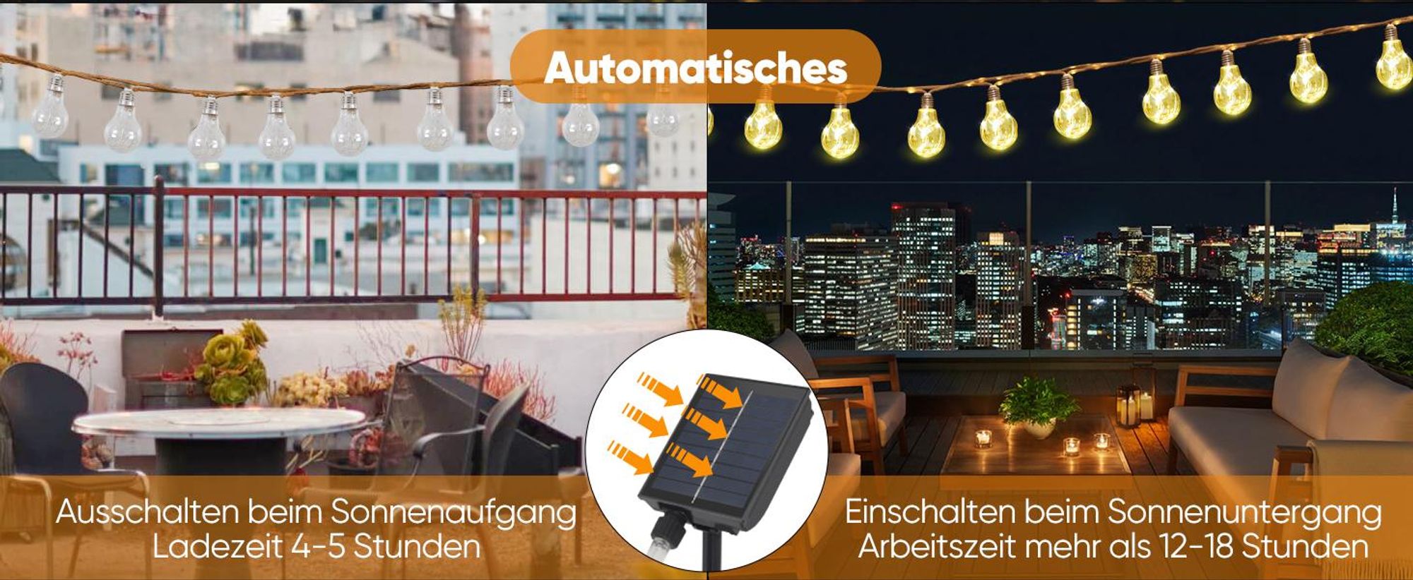 Salcar 5M LED Lichterkette Außen Solar & USB  10 Glühbirne Vintage Hanfseil Lichterkette Outdoor Hängelampen 8 Modi Wasserdicht Warmweiß