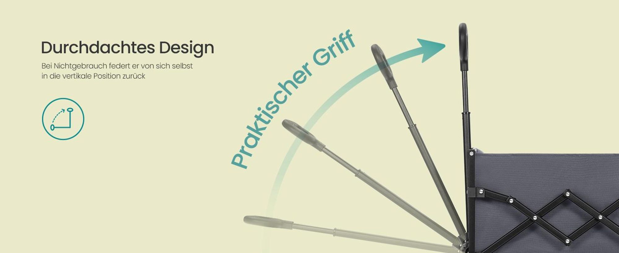 SONGMICS Handwagen faltbar, Bollerwagen, Gartenwagen, kompakt, mit Griff, mit 4 verstärkten Rollen, davon 2 Universalräder, bis 150 kg belastbar
