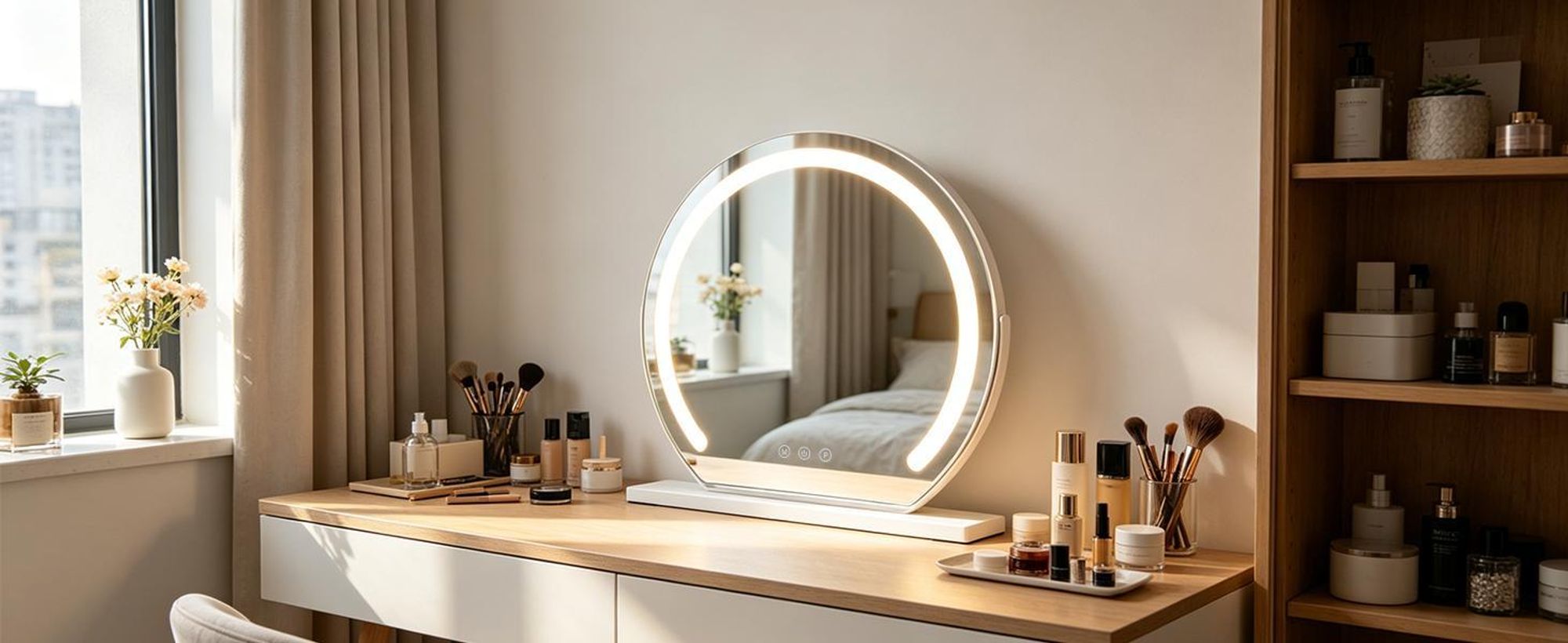 ZMH LED Schminkspiegel mit Beleuchtung Spiegel 40×35CM Vanity Mirror Kosmetikspiegel Tischspiegel 3 Modi Schminktischspiegel Touch Dimmbar Weiß
