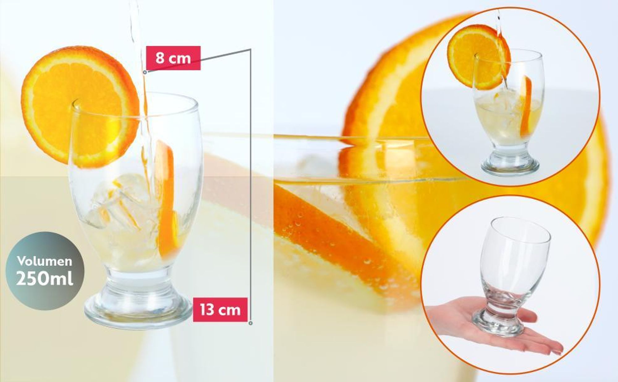 KADAX Wassergläser transparente mit Stiel "Vigana", Saftgläser mit dicken Wänden, 6er Set, 250ml