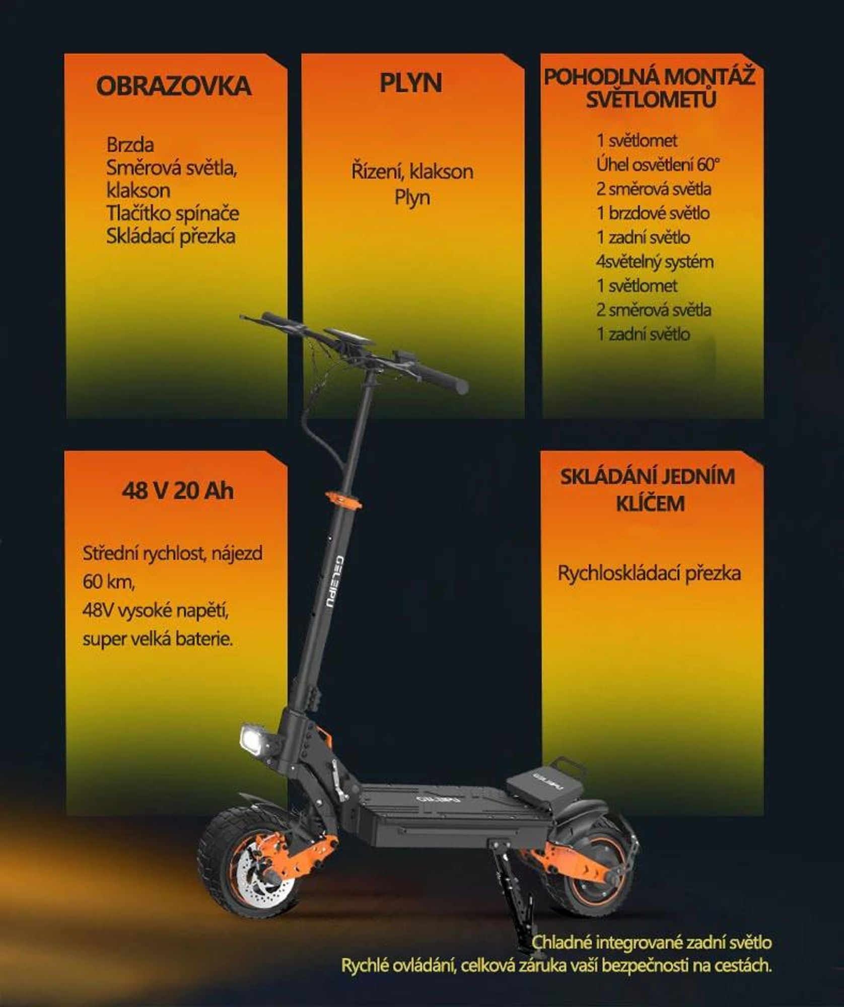 Elektrická koloběžka GELEIPU Z1 - Baterie 48V20AH Pneumatiky 10'' Kotoučové Brzdy - Černá