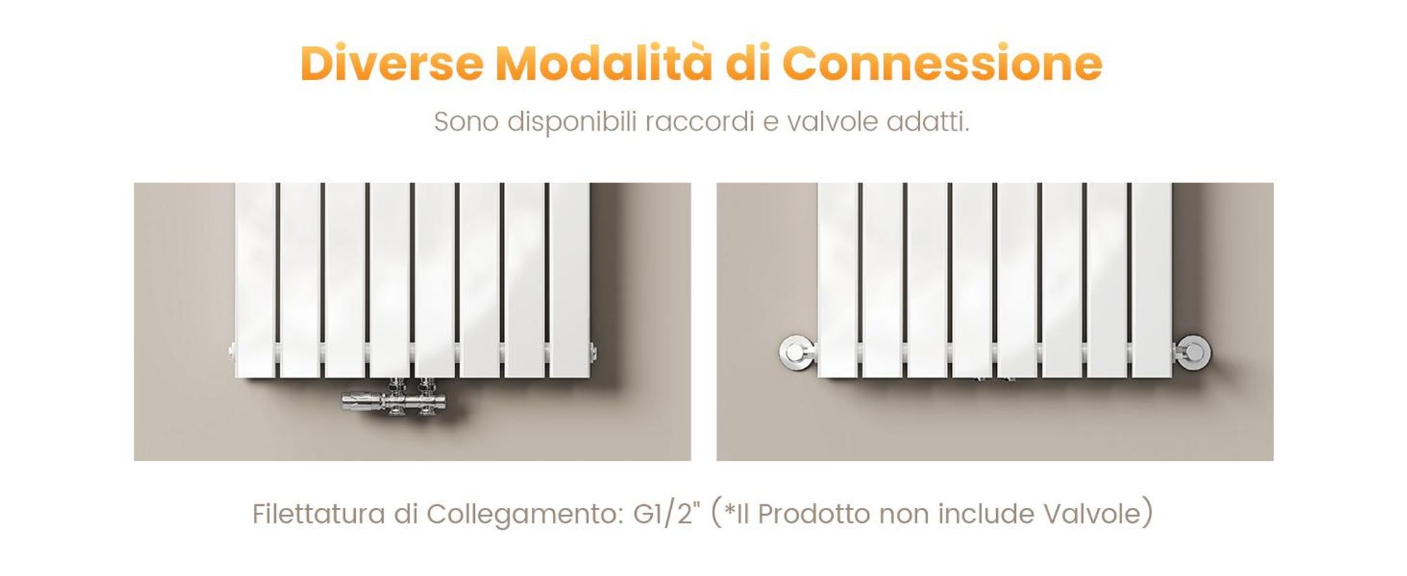 Radiatore EMKE orizzontale, radiatore a pannello di design 630x1000mm bianco monostrato piatto con collegamento laterale, 730W senza elemento riscaldante