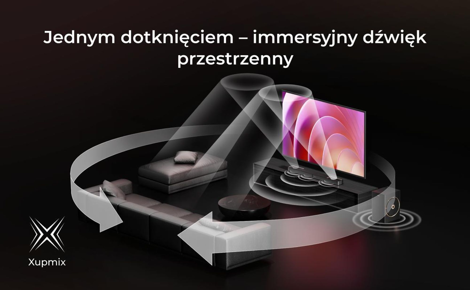 ULTIMEA 3.1.2-kanałowy soundbar z Dolby Atmos, system surround do telewizora z 6,5-calowym subwooferem, Bluetooth 5.4, HDMI eARC, 360W, Skywave F30 Boom
