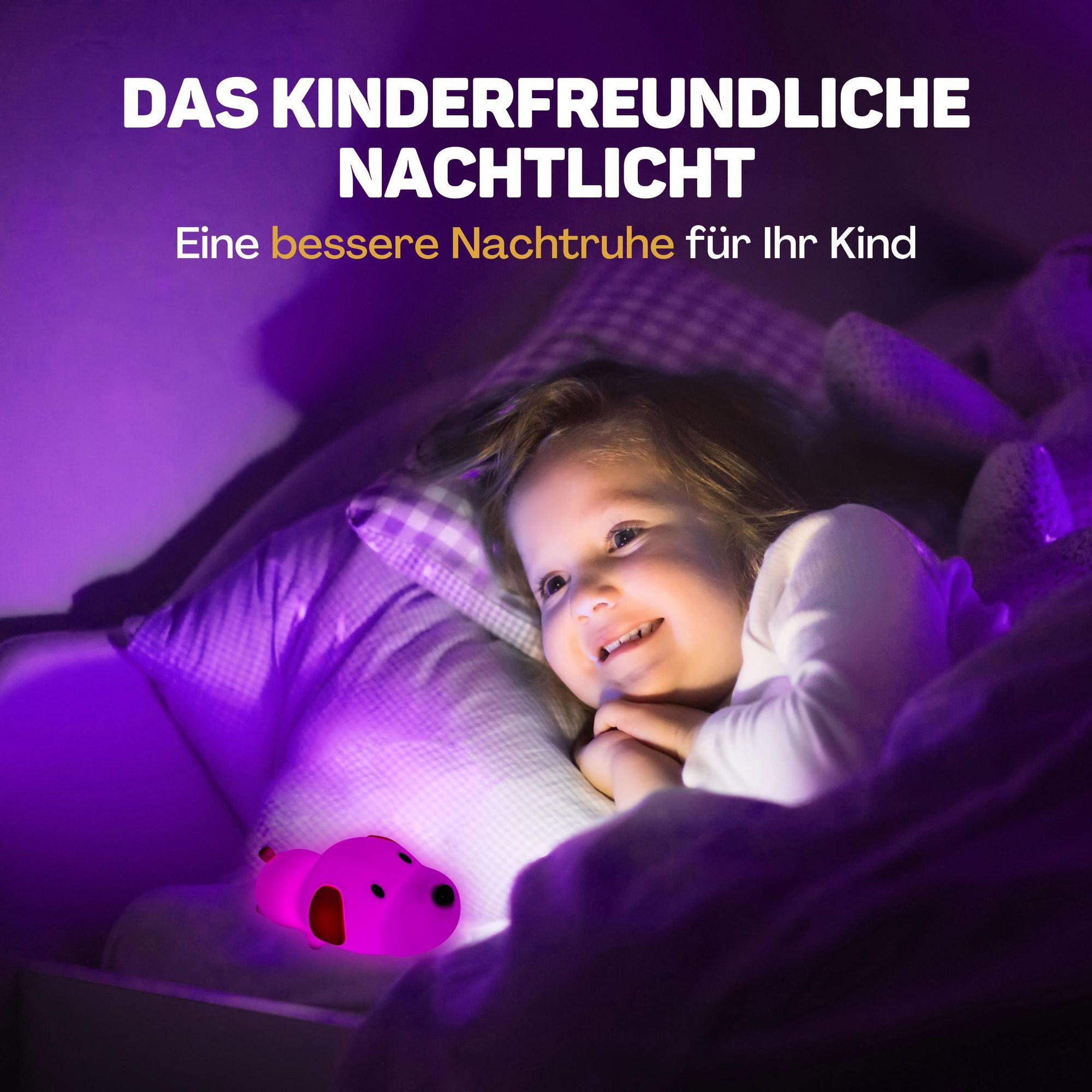 Nachtlicht für Kinder mit Touch-Bedienung und 8 Farben, Silikon-LED-Nachtlicht für das Kinderzimmer, USB-aufladbar, Dimmbar, Timer-Funktion, Welpe