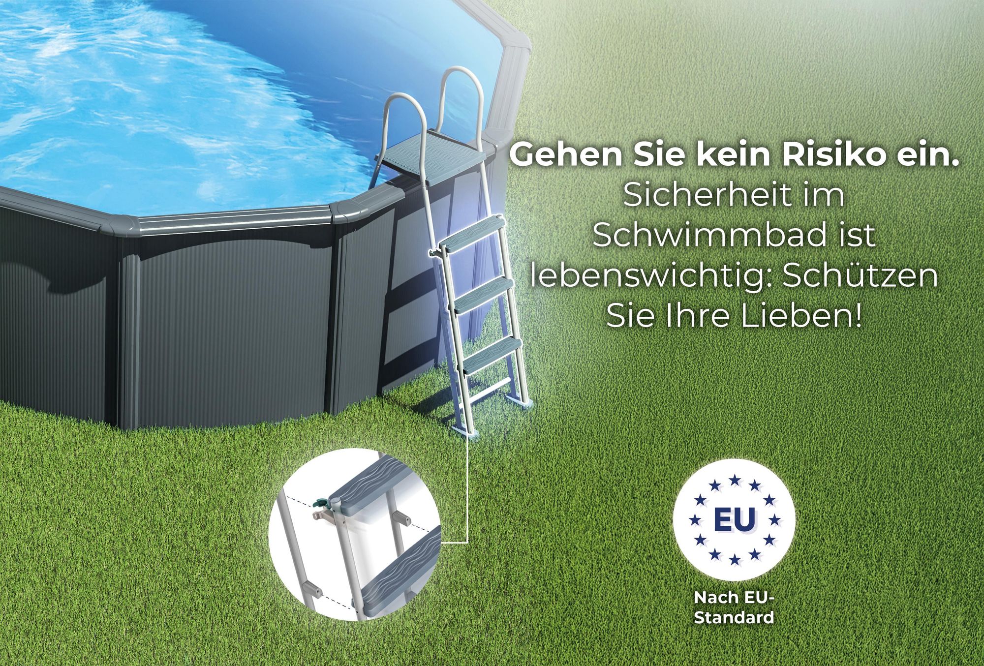 GRE Runder Stahlwandpool mit Anthrazitoptik KIT460GY – Ø 460 x 120 cm, Komplettset