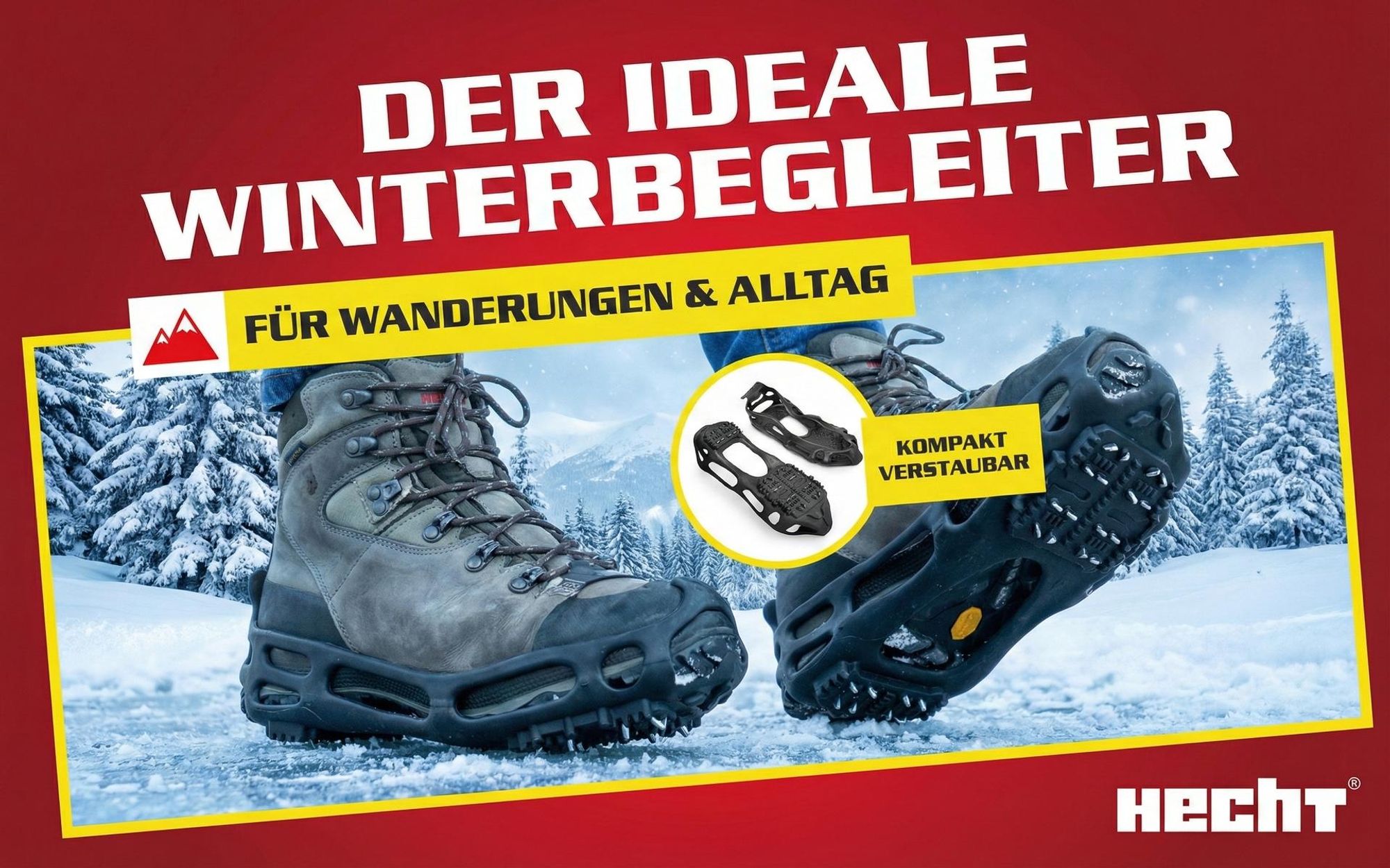 HECHT Schuh Spikes Schuhkrallen | L 43 - 46 | 24 Metallkrallen | Flexibles Gummi