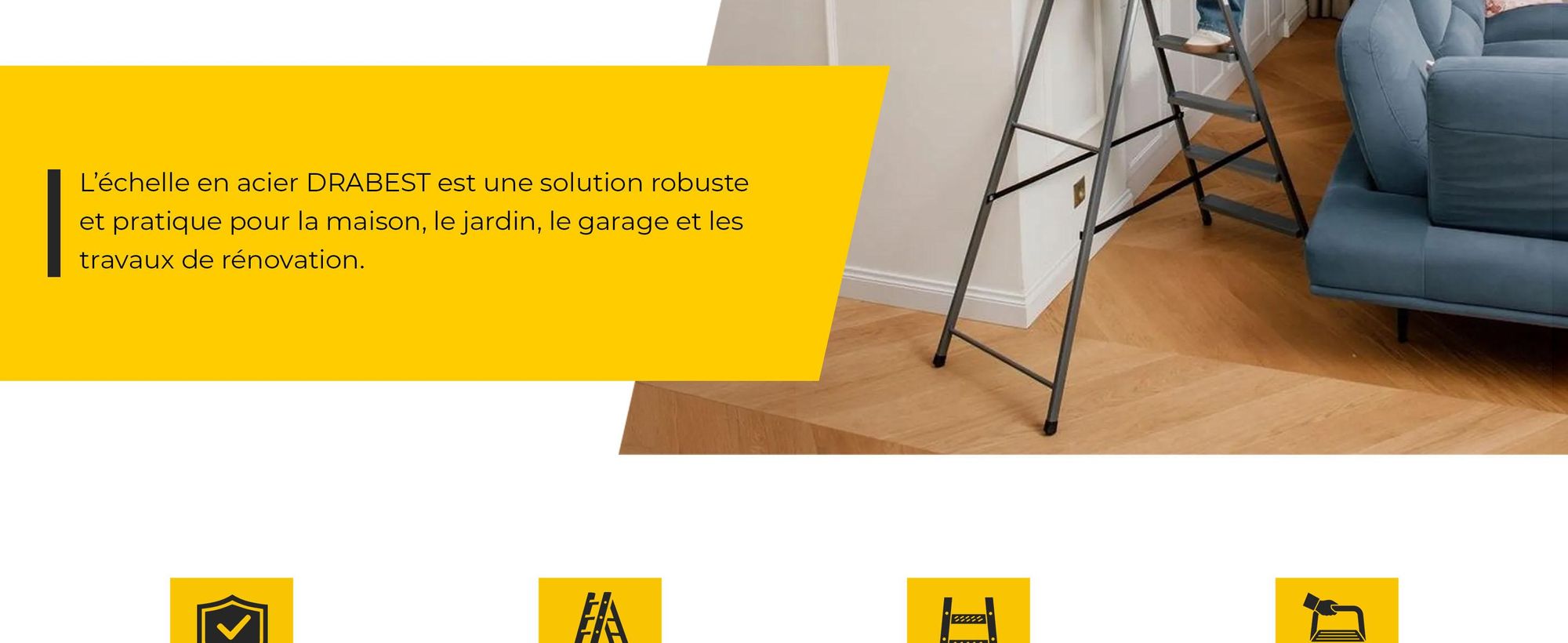 DRABEST | Échelle - Échelle en acier - Échelle domestique - Échelle à 6 marches - Marche pliante - Acier - Polyvalente - jusqu'à 125 kg