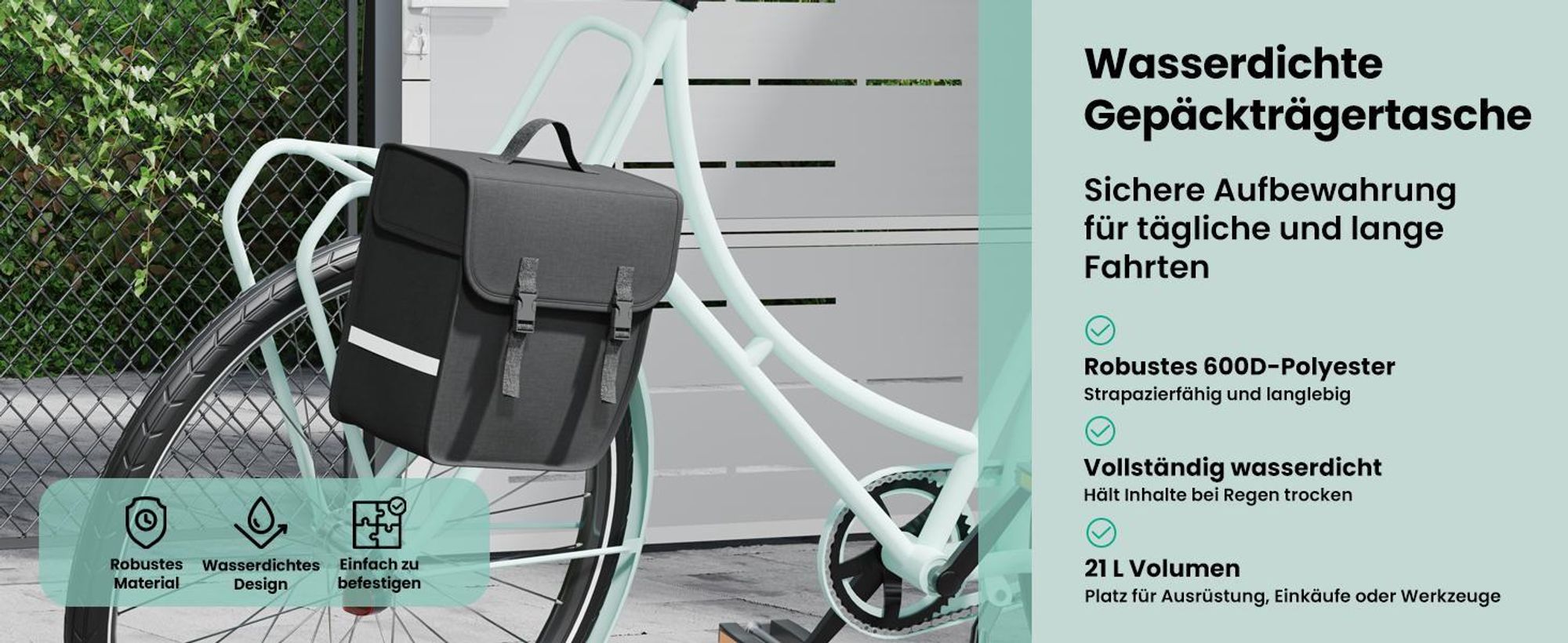 vidaXL Fahrradtasche für Gepäckträger Wasserdicht 21 L Schwarz