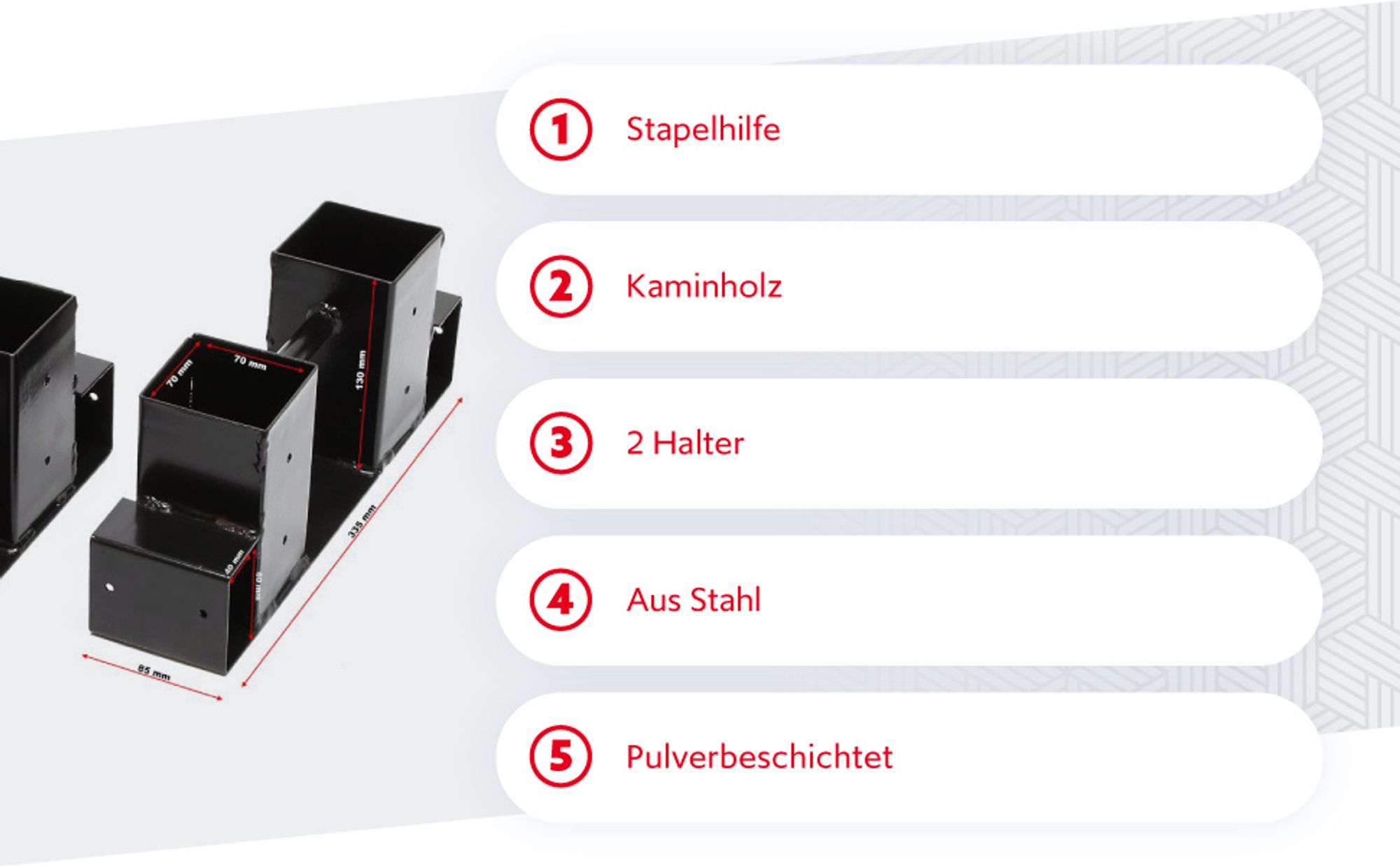 Wiltec Holzstapelhilfe für Kaminholz im 2er Set, 335 x 85 x 130 mm, Brennholz Stapelhilfe Gestell für Feuerholz und Brennholz, Holzhalter