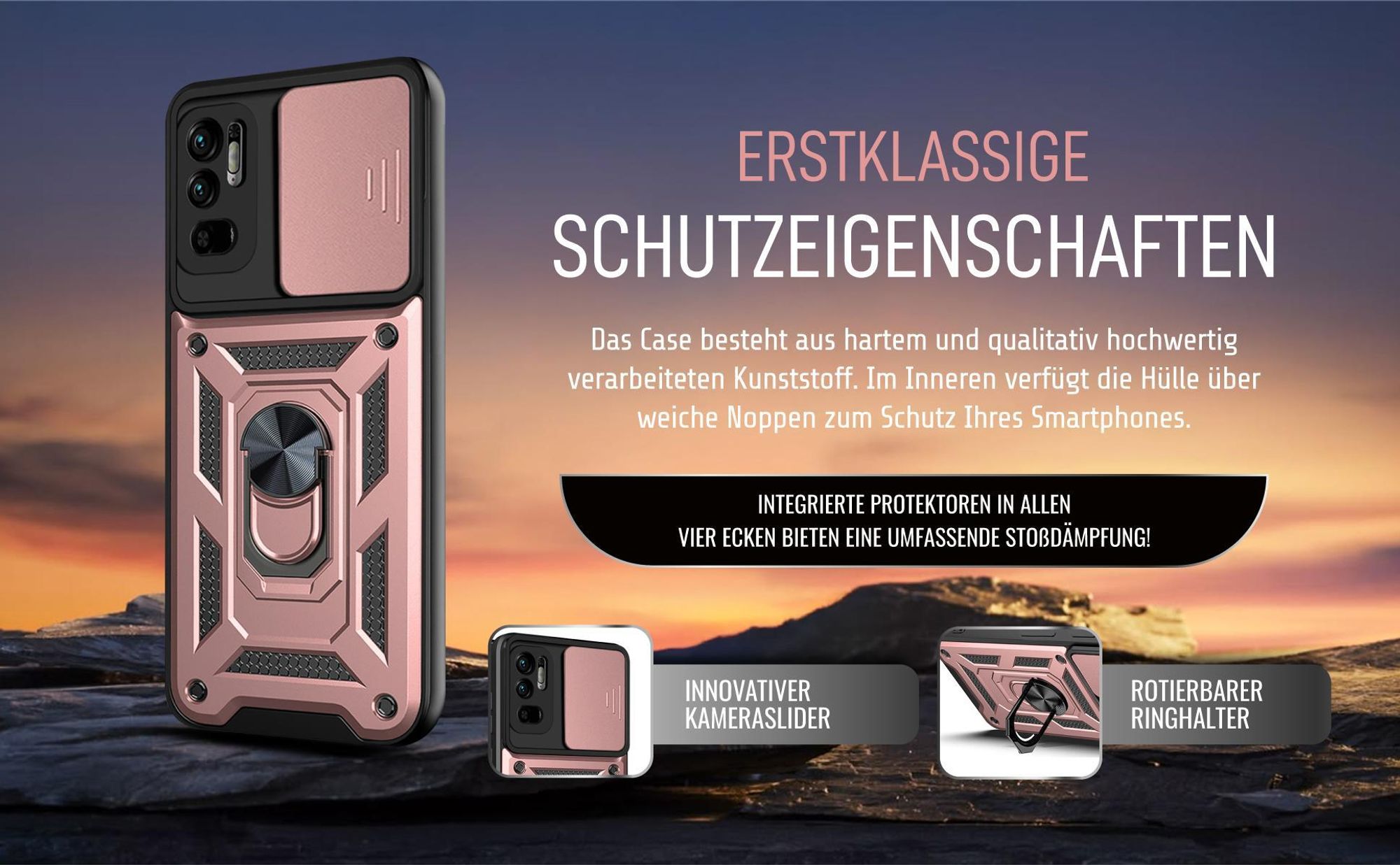 Handycase in Rosegold für Xiaomi Redmi Note 10 5G mit Ringhalter