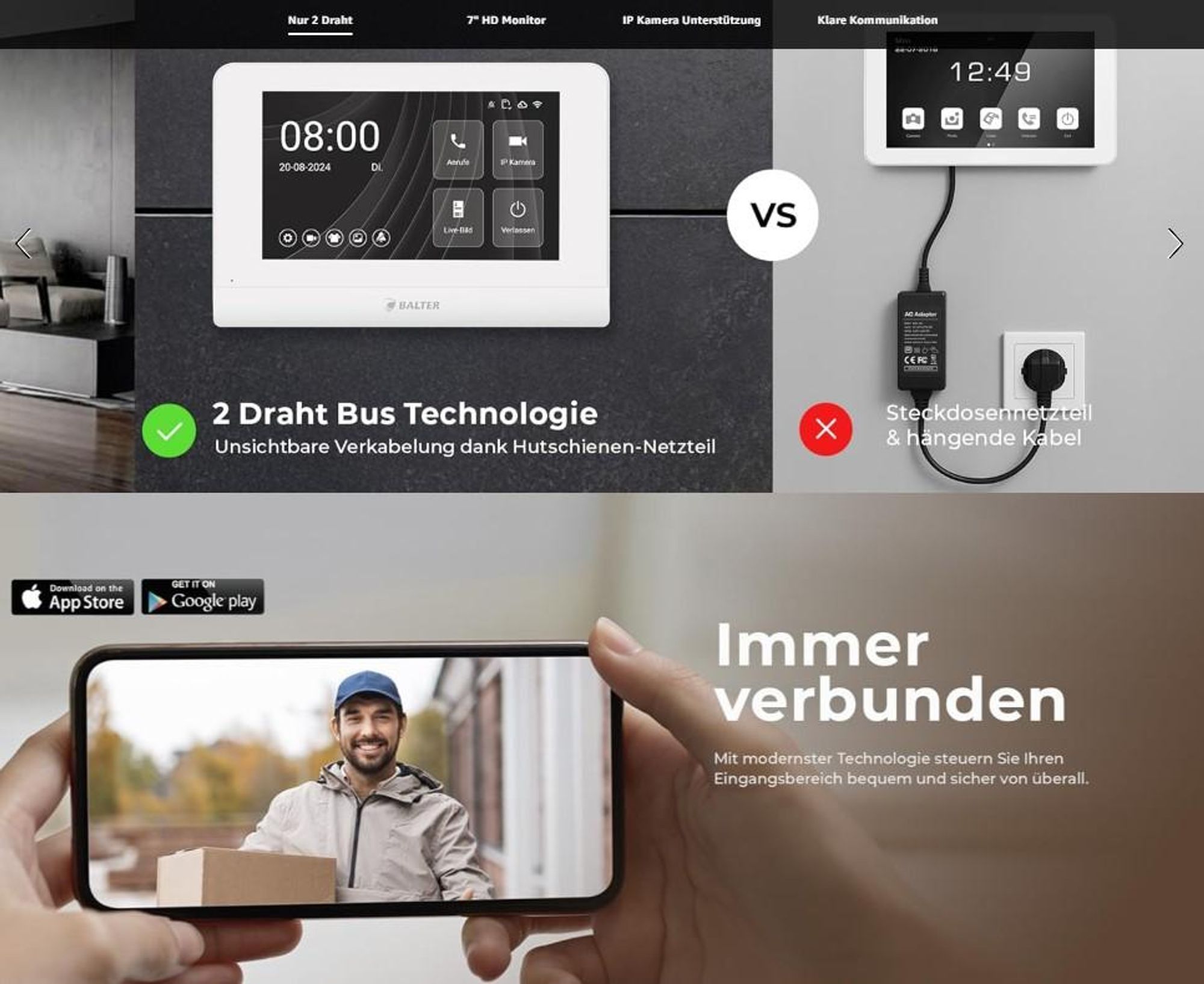 BALTER ENTRI L Unterputz Video Türsprechanlage mit Full HD Kamera und Audio Modul inkl. 2-Draht 1x 7 Zoll WiFi HD Monitor Smartphone App für 1 Familienhaus Set