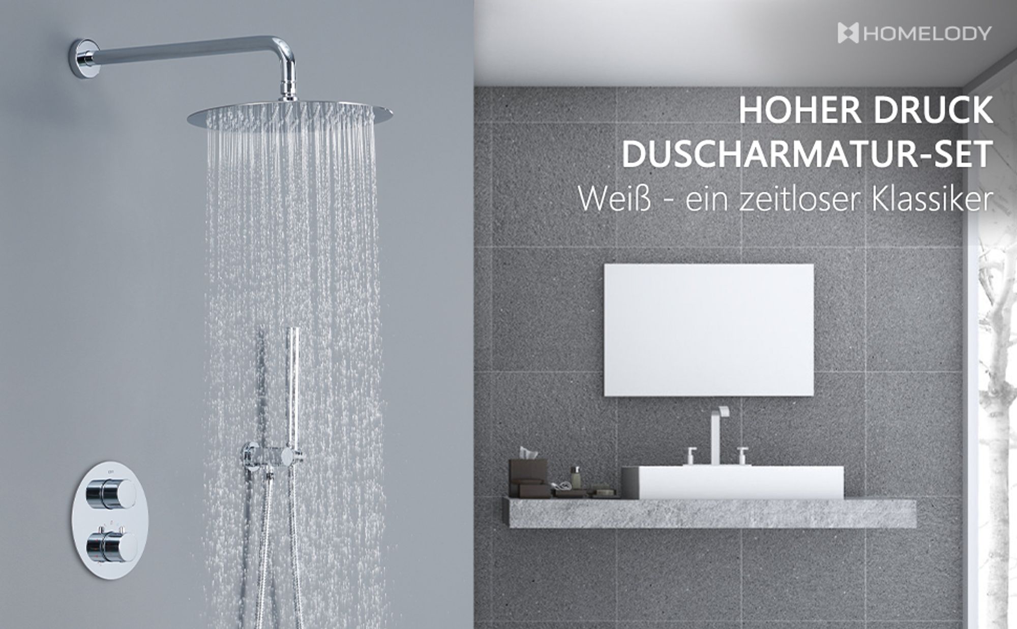 HOMELODY Regendusche Duschsystem mit Thermostat Unterputz Duscharmatur Rund, Duschamaturenset Chrom Duschset Dusche 12 Zoll Kopfbrause, Anti-Verbrühungs-Duschsystem