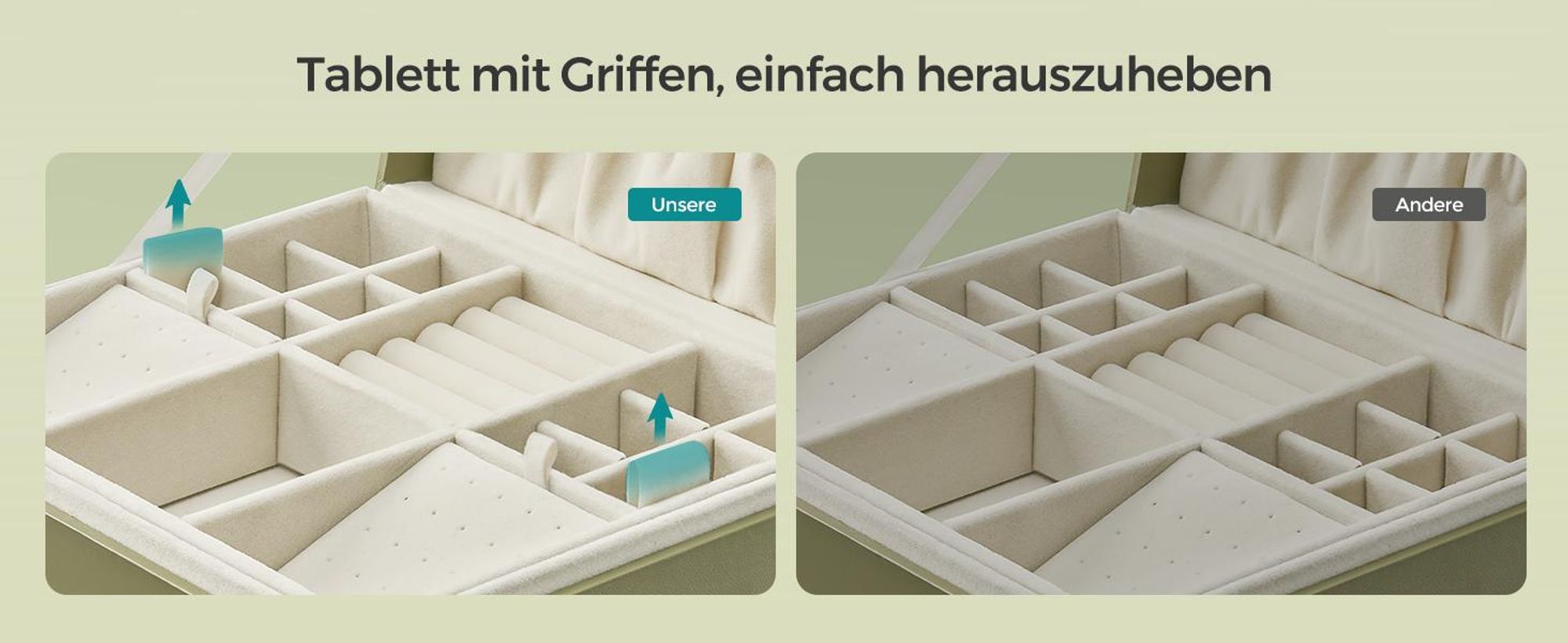 SONGMICS Schmuckkästchen 2 Ebenen, Schmuckkasten mit Griff, flexibles Schmucktablett, Schmuckbox, Schmuckaufbewahrung, schwebender Effekt