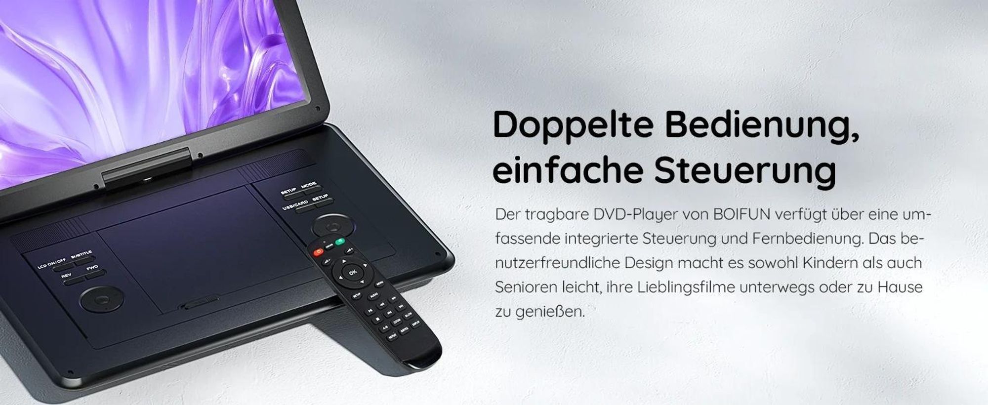 17,5’’ Tragbarer DVD Player mit 15,6’’ HD Display, Unterstützung für USB/SD-Karte/AV-Übertragung, Sync TV/Projektor Bildschirm
