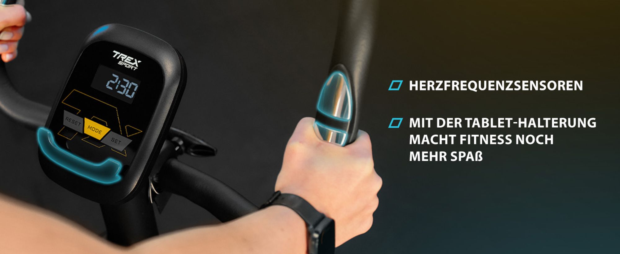 TREX SPORT Ergometer Heimtrainer Fahrrad für Zuhause TX-450MB FLEXO | Fitnessbike magnetisch bis 120kg | 10 Stufen, Pulssensoren, 8 Sitzhöhen, Schwarz