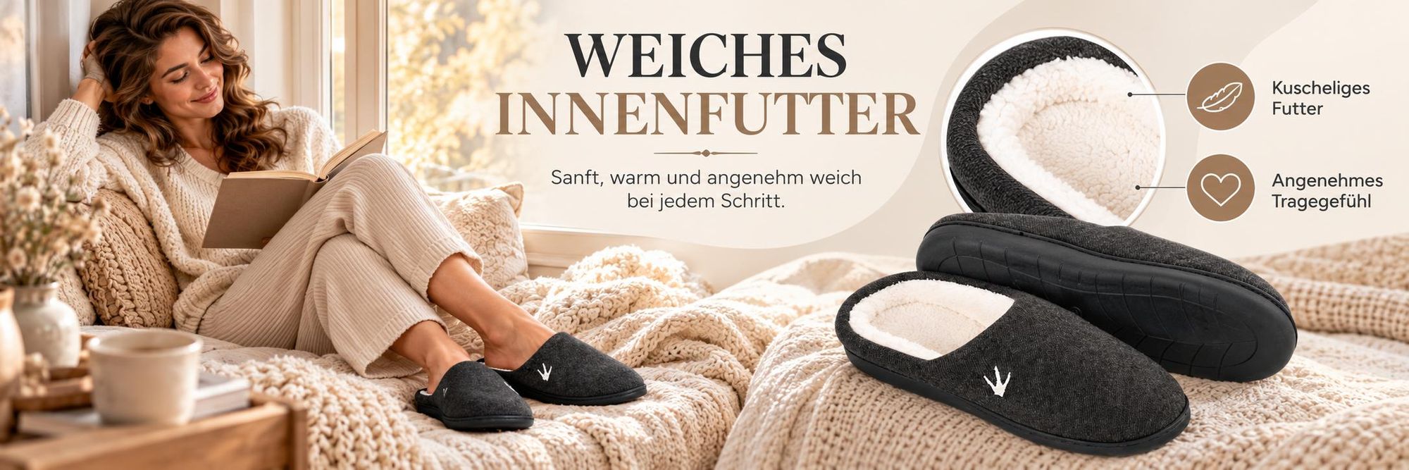Hausschuhe HEYO Damen Herren Warme Pantoffeln rutschfeste Sohle Gefütterte Winter Pantoletten Memory Foam Schwarz 38/39