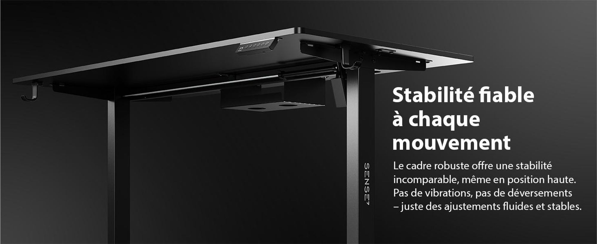 SENSE7 Nojo Bureau réglable en hauteur 140 x 70 cm Électrique Noir Bureau gaming Bureau d'ordinateur Bureau debout Fonction mémoire Gestion des câbles XXL