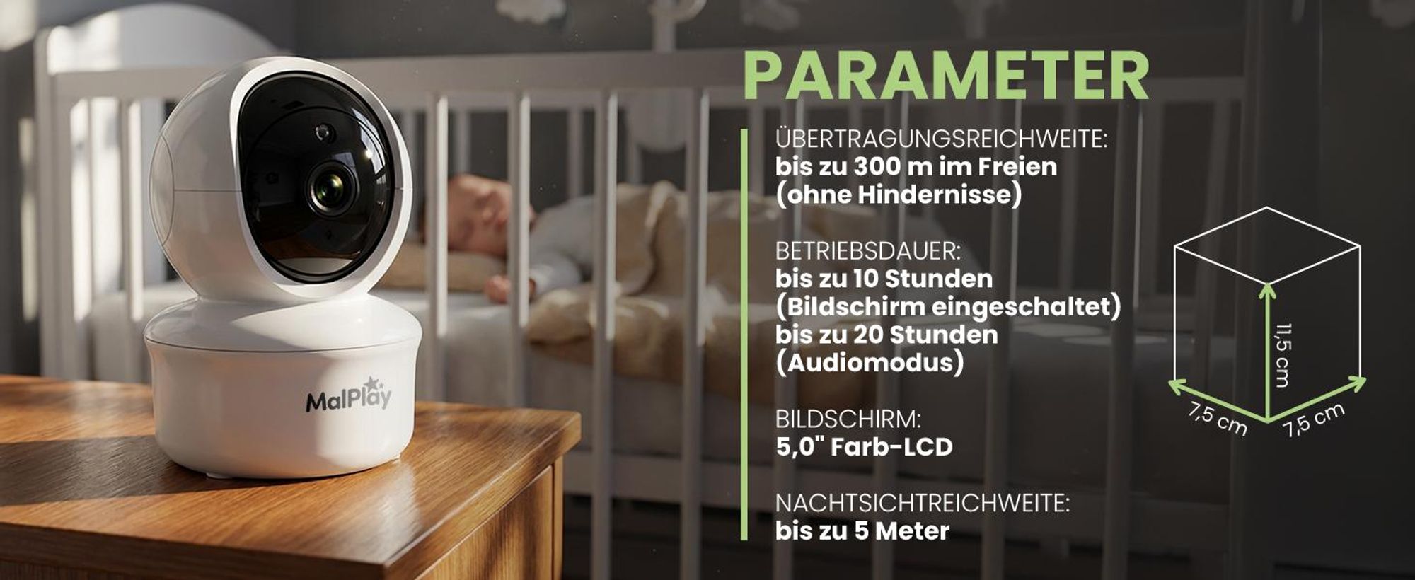 Babyphone mit Kamera und Monitor für kleine Kinder und Tiere
