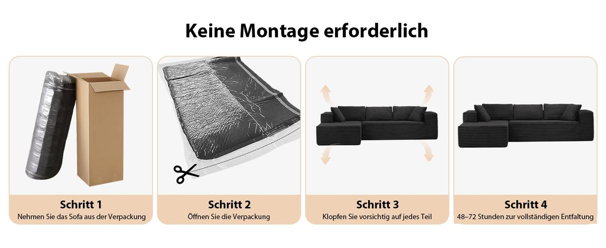 COMHOMASofa Big-Sofa, L-förmige Sofa, Couch Ecksofa, Chaiselongue Schlafsofa mit tiefer Sitzfläche und breiten Armlehnen, Cordstoff, schwarz-R