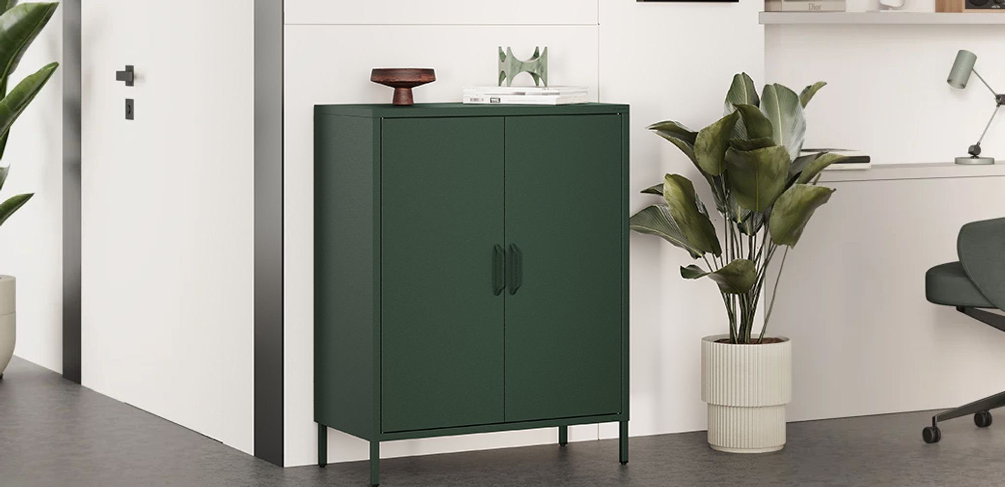 Jan Nowak Kommode mit Doppeltür VITO kleiner Schrank Magnetverschluss verstellbare Einlegeböden Metall Wohnzimmer 80 x 101,5 x 40 cm, Flaschengrün