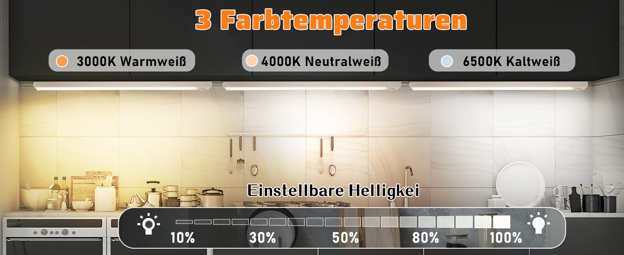 ZMH Unterbauleuchte Küche Led Dimmbar 3 Farbtemperatur Schrankbeleuchtung mit Bewegungsmelder 40CM 2er Silber  Schrankleuchte USB Wiederaufladbar