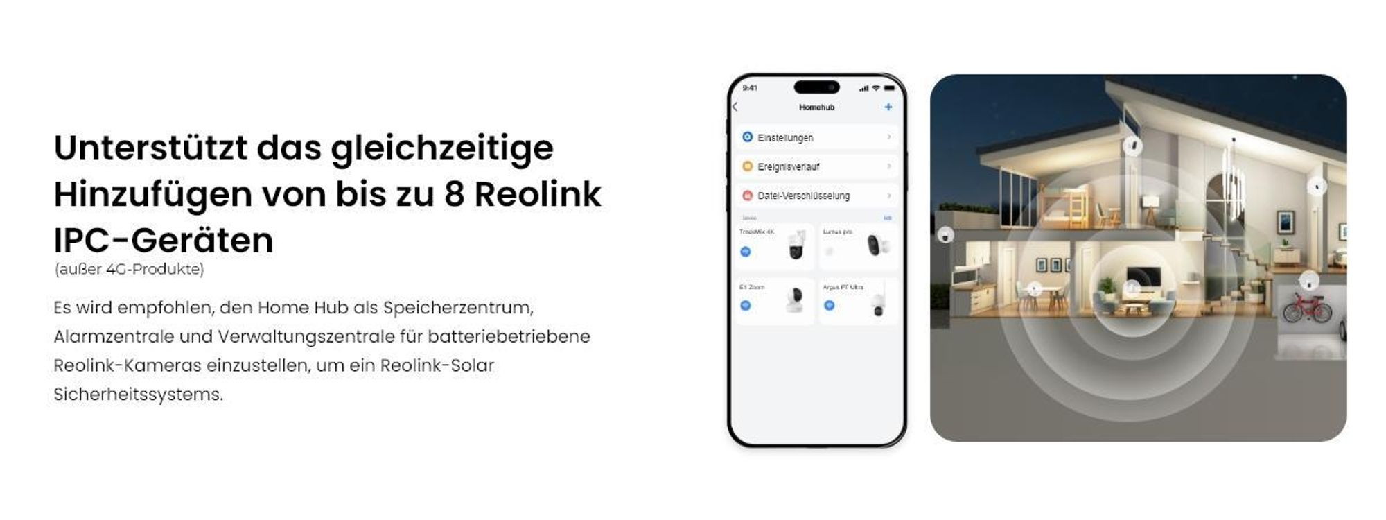 Reolink Argus PT Ultra+Solarpanel x2 mit Home Hub, 4K 8MP Akku Überwachungskamera Set, 5/2,4 GHz WiFi, 360° Schwenkbar, Nachtsicht, mit 64GB SD-Karte