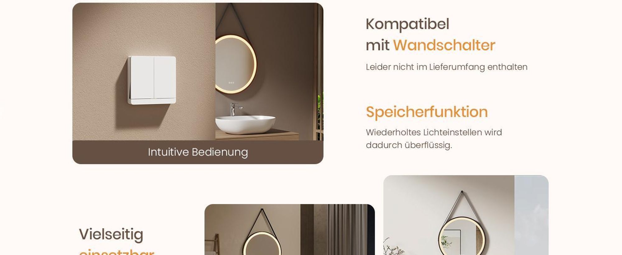 EMKE LED Badspiegel Rund 70 cm Durchmesser LED Spiegel Badezimmerspiegel mit Beleuchtung 3 Lichtfarbe 3000-6500K Kaltweiß Neutral Warmweiß Dimmbar Lichtspiegel mit Beschlagfrei und Touchschalter IP44 Energiesparend (Schwarz Design)