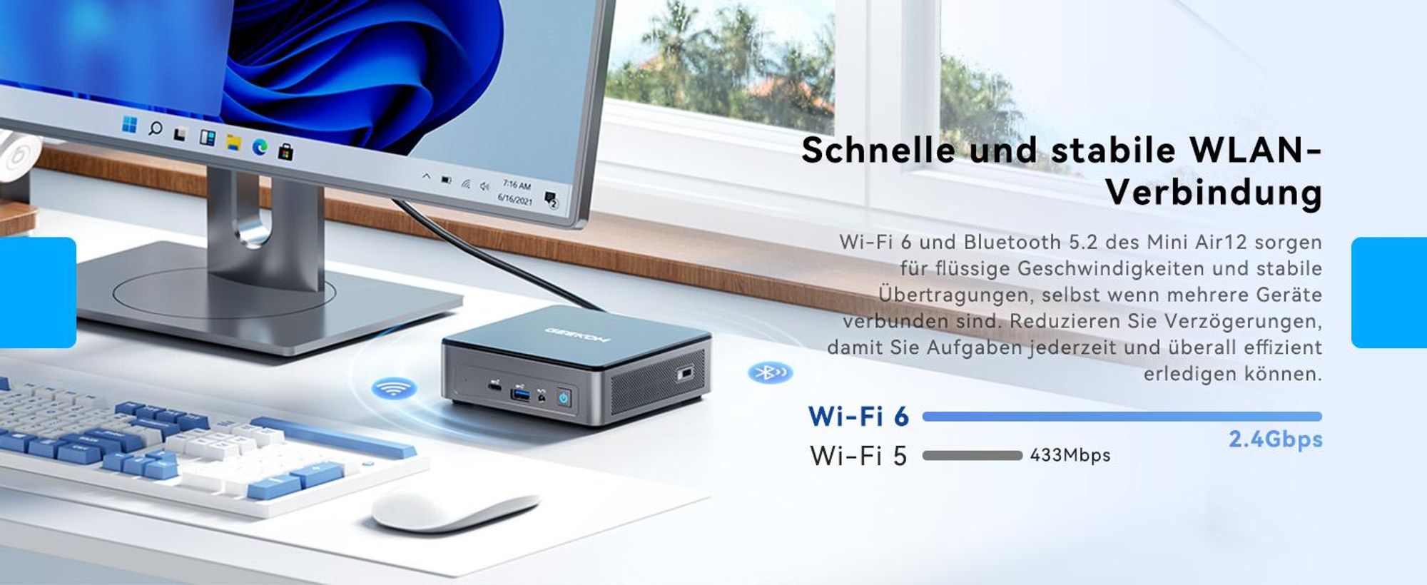 GEEKOM Air12 Mini PC [2026 Edition] mit Intel 7505, 16GB DDR4 RAM(kein festgelegter LPDDR), 512GB SSD, Dual USB-C 20Gbps, Triple 4K Display, W-11 Pro