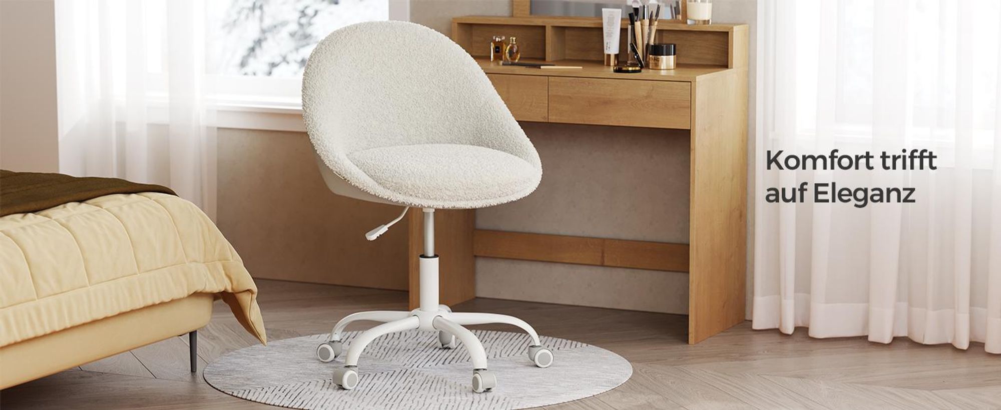 SONGMICS Homeoffice Stuhl, Drehstuhl, Schreibtischstuhl, aus Sherpa, cappuccinobeige-wolkenweiß