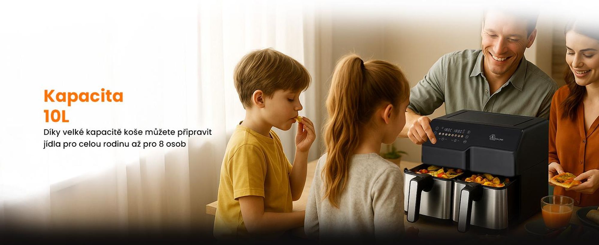 Extralink Air Fryer SJ-1000 10 l (6 l + 4 l), 2500 W, Dual Basket, horkovzdušná fritéza