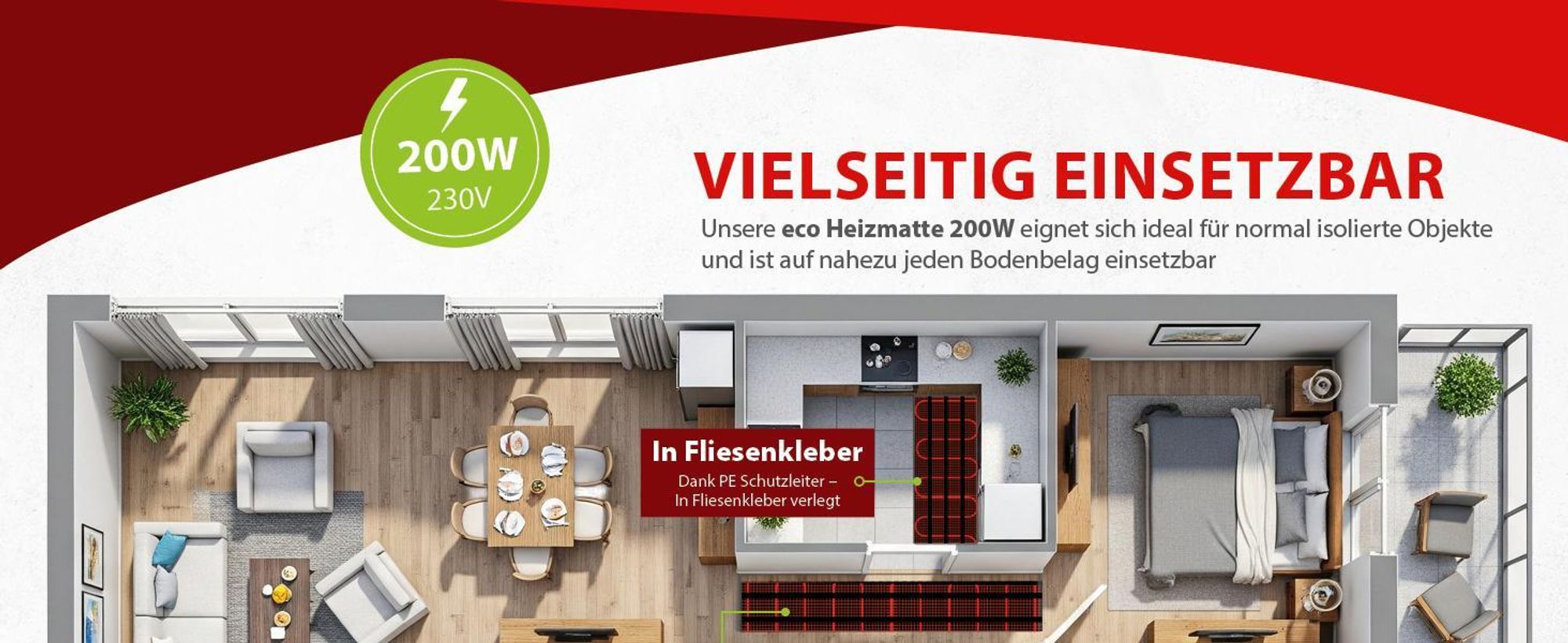 Elektrische Fußbodenheizung für Fliesen 3m² Dünnbettheizmatte 200Watt Komplett Set Thermostat TH215 Wifi anthrazit