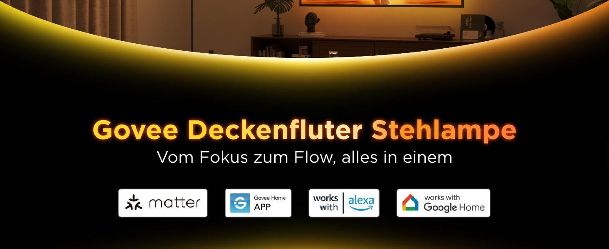 Govee Stehlampe Wohnzimmer Deckenfluter Wellenbeleuchtung RGBICWW, Dreizonenbeleuchtung Stehlampe, 2700-6500k, Kompatibel mit Matter und Alexa