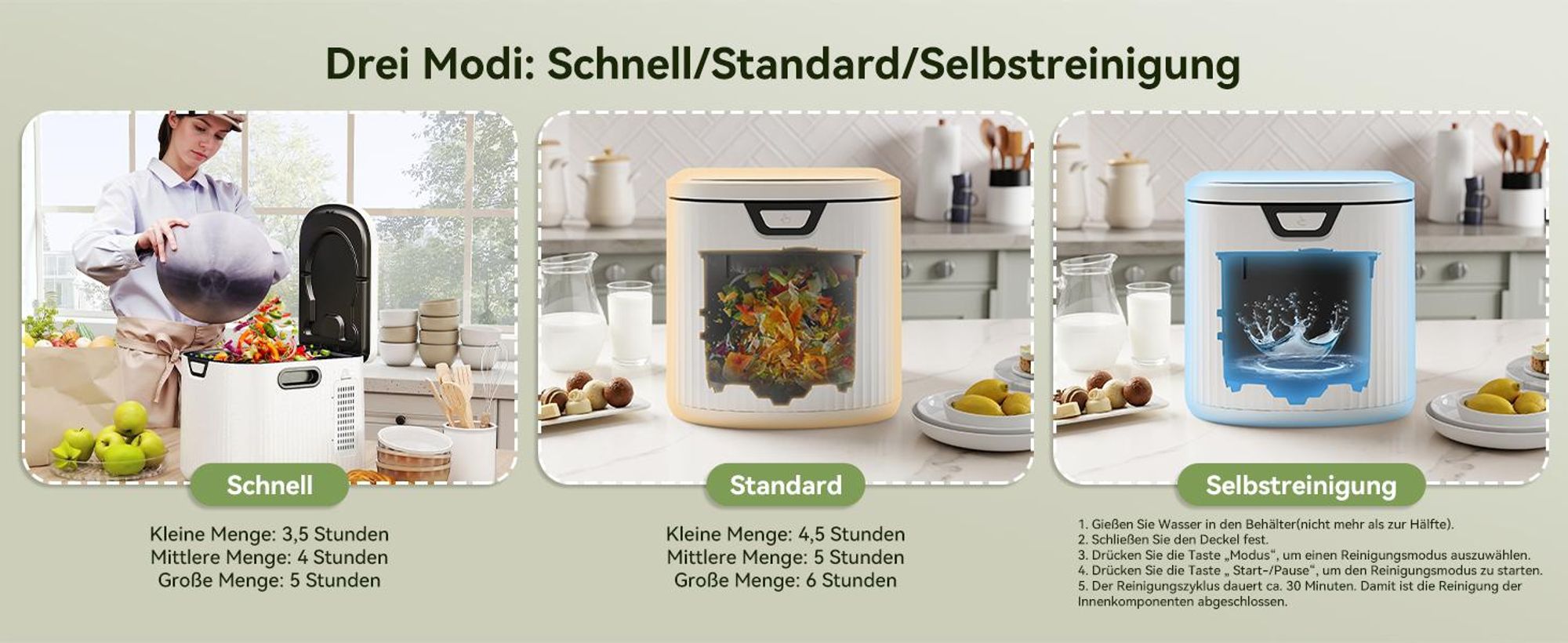 Puluomis Intelligenter Elektrischer Komposter 3.3L, 3-in-1 selbstreinigend, geruchsfrei und leiser Küchenkomposter, für Obst-/Gemüseabfälle Küche